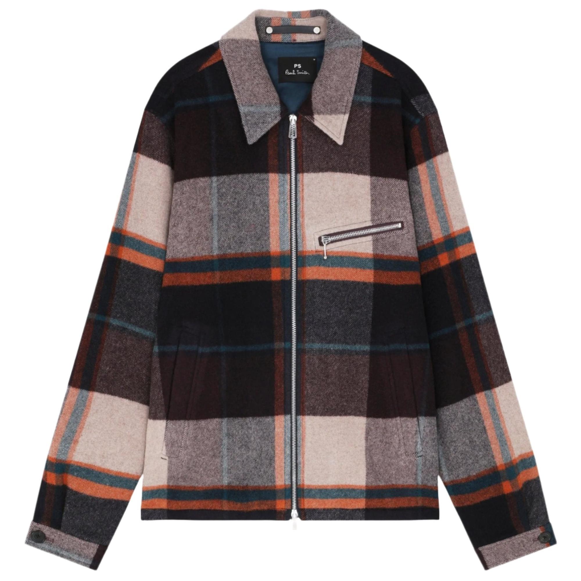 Product image 1 of 16 of Paul Smith Men's Wool-Blend Harrington Jacket - Ecru & Burgundy Check