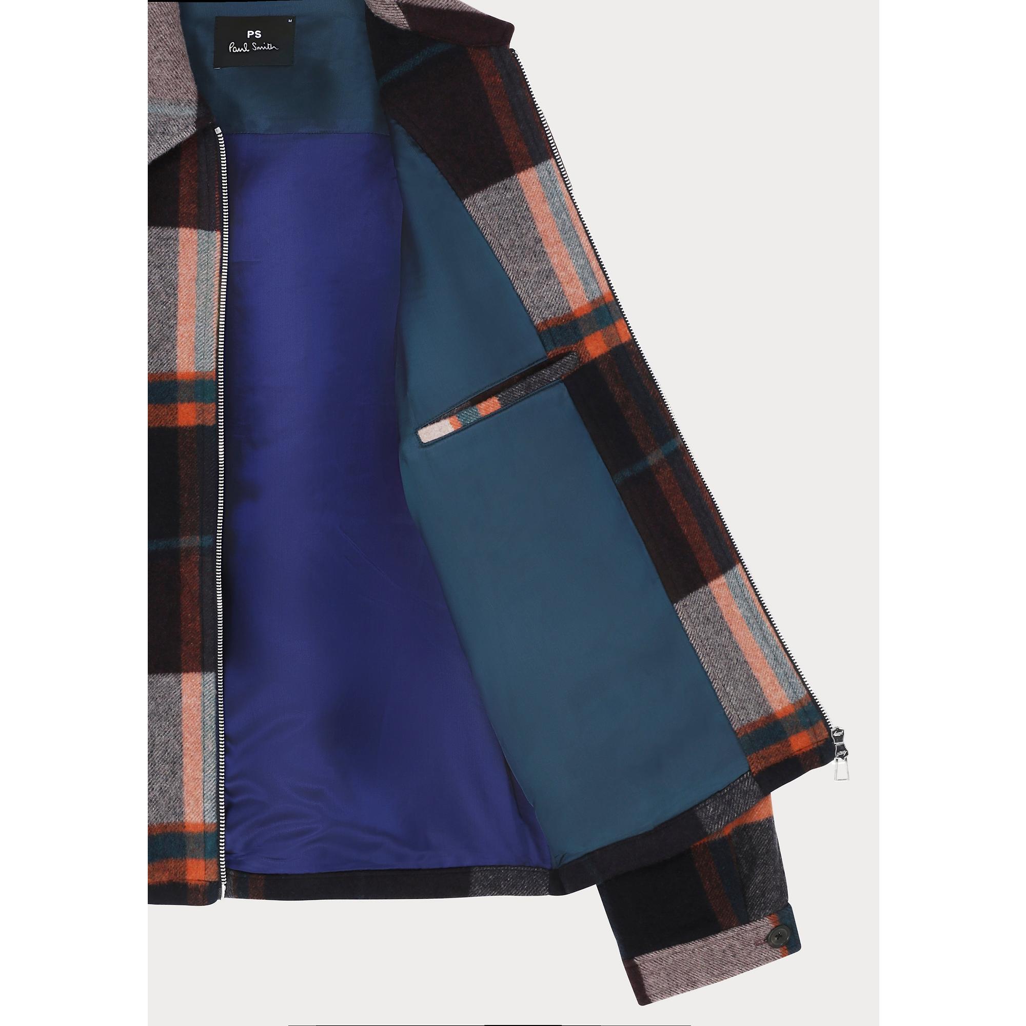 Product image 9 of 16 of Paul Smith Men's Wool-Blend Harrington Jacket - Ecru & Burgundy Check