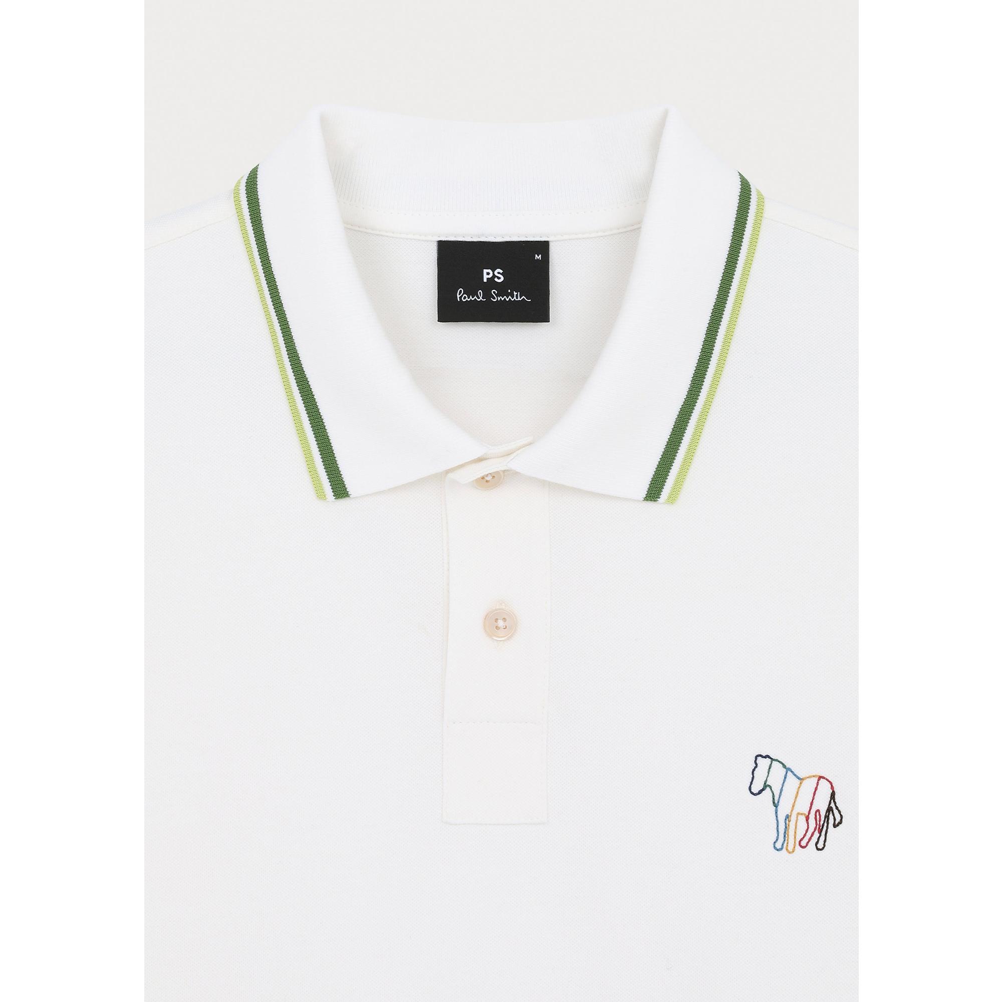 Product image 7 of 11 of Paul Smith Men's Regular Fit Stretch-Cotton 'Broad Stripe Zebra' Polo Shirt  - White