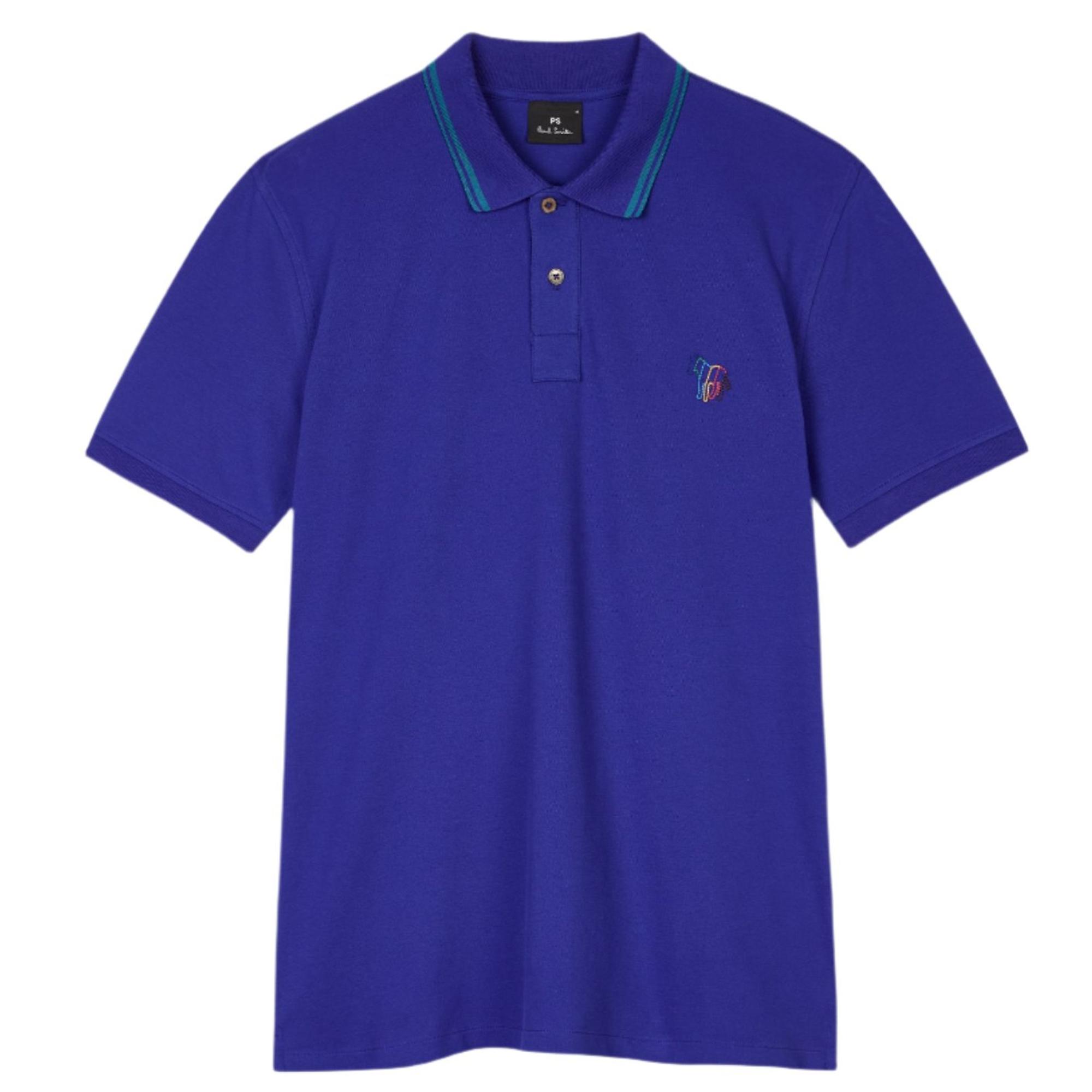 Product image 1 of 8 of Paul Smith Men's Regular Fit Stretch-Cotton 'Broad Stripe Zebra' Polo Shirt - Blue