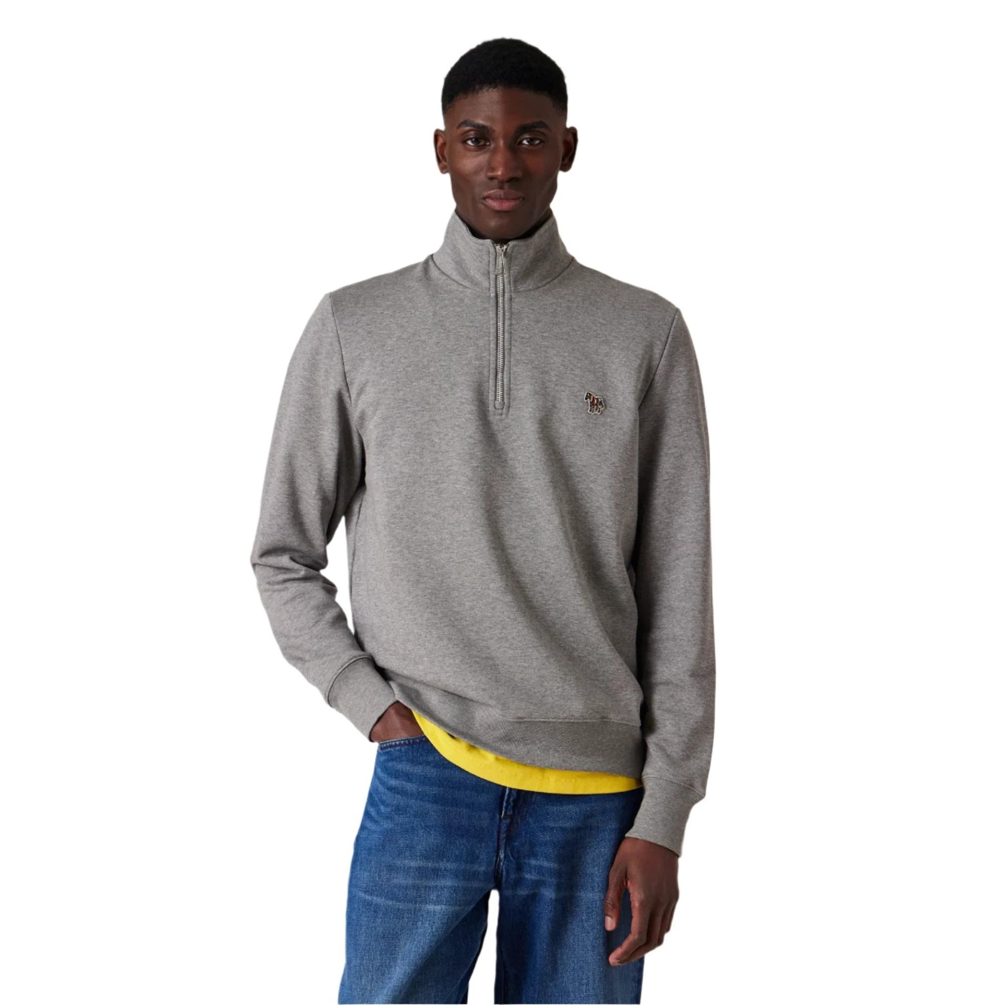 Product image 2 of 6 of Paul Smith Men's Zebra Logo Zip-Neck Sweatshirt - Grey Marl