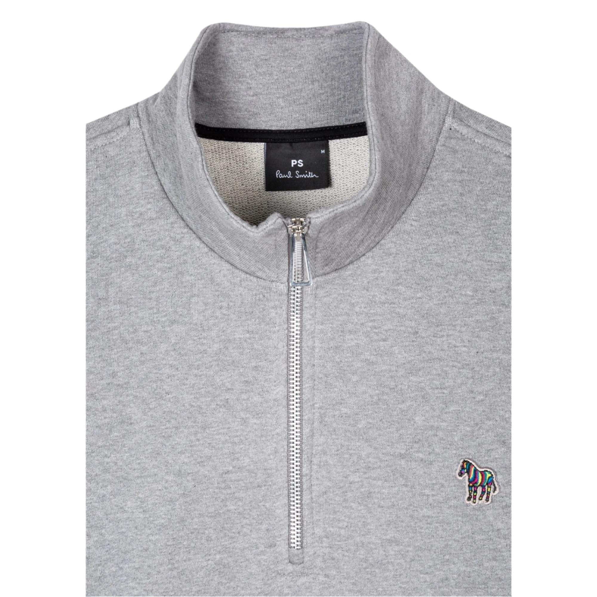 Paul Smith Men's Zebra Logo Zip-Neck Sweatshirt - Grey Marl Paul Smith Men's Zebra Logo Zip-Neck Sweatshirt - Grey Marl