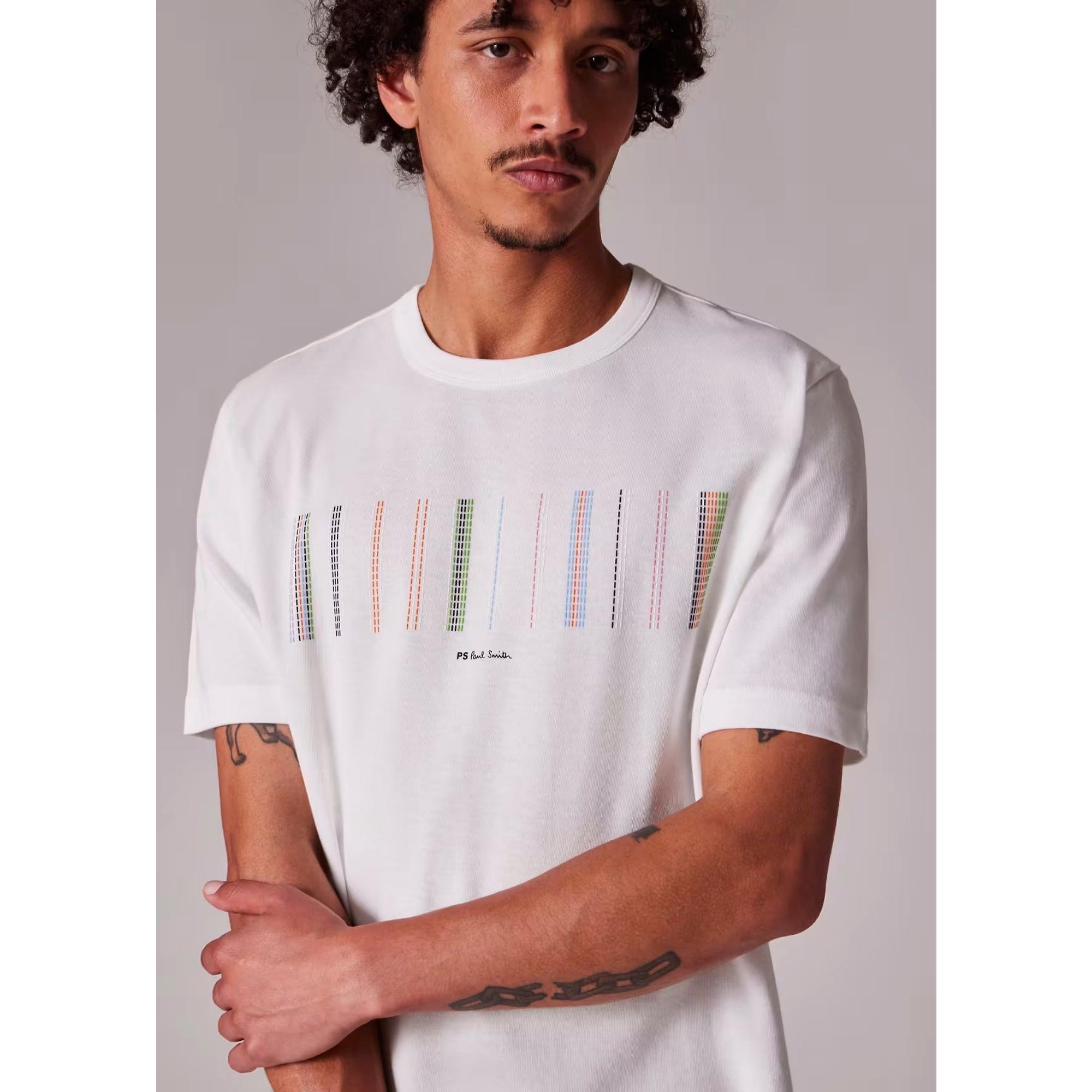 Product image 2 of 6 of PS By Paul Smith Men's Stitch Stripe Print T-Shirt - White