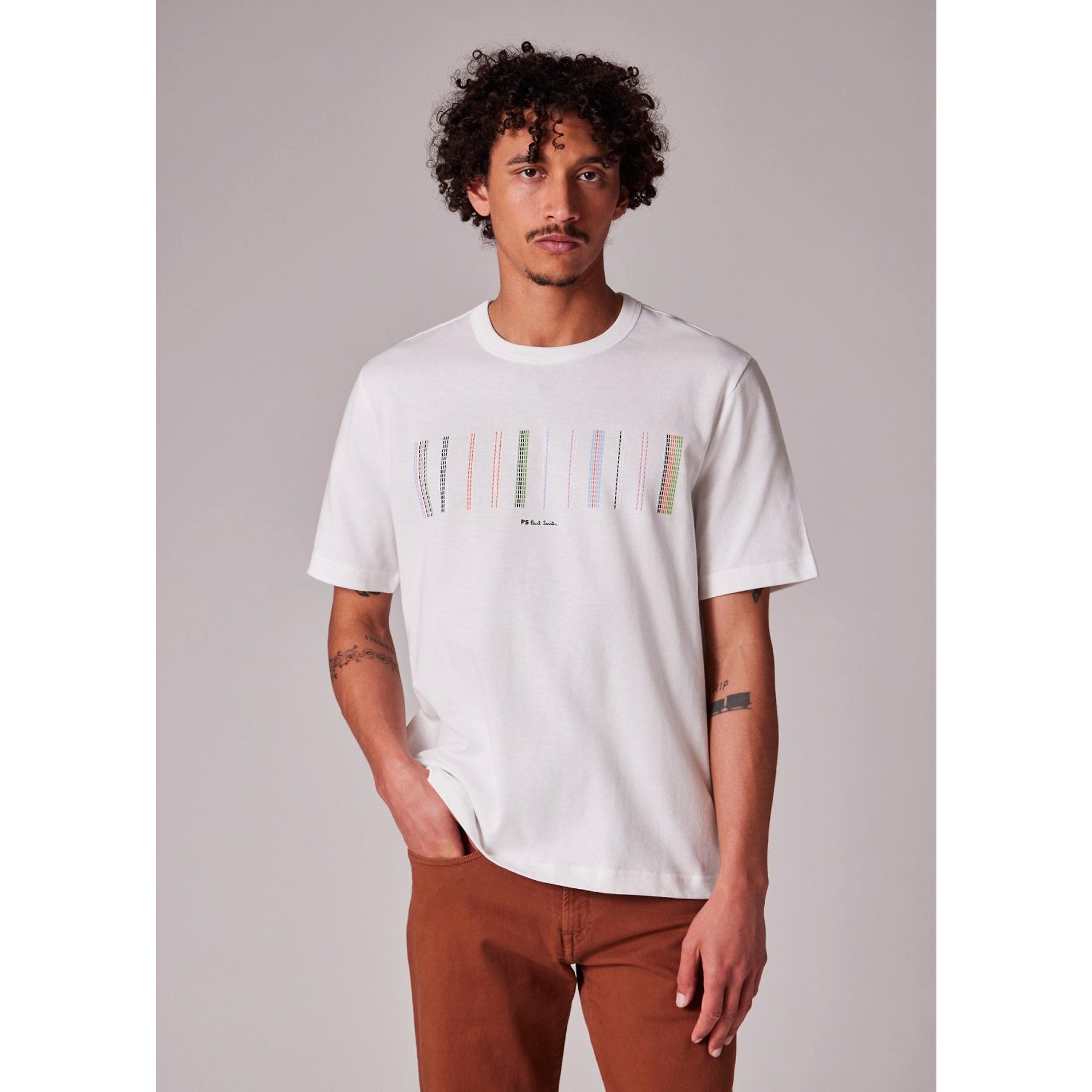 Product image 3 of 6 of PS By Paul Smith Men's Stitch Stripe Print T-Shirt - White
