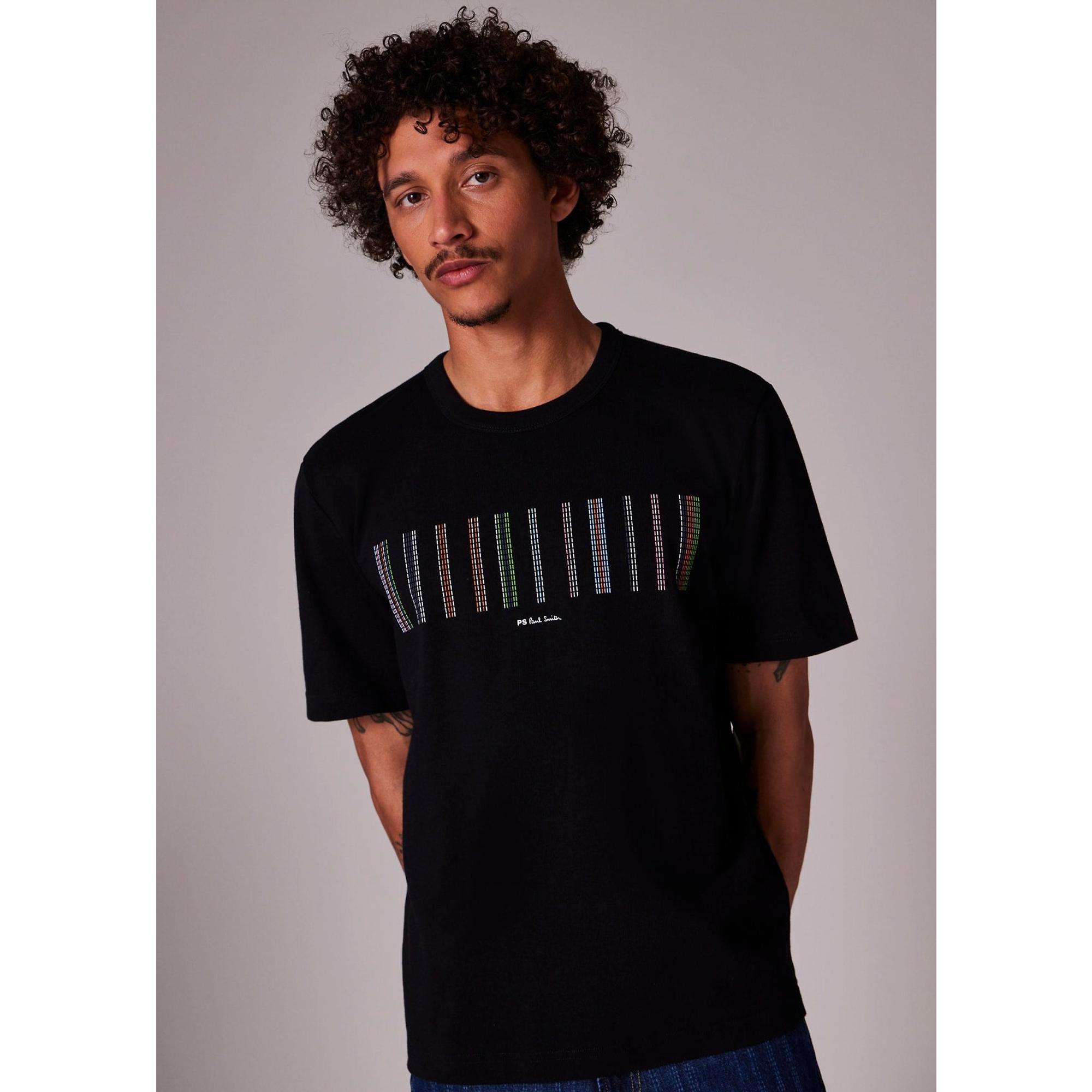 Product image 3 of 9 of PS By Paul Smith Men's Stitch Stripe Print T-Shirt - Black