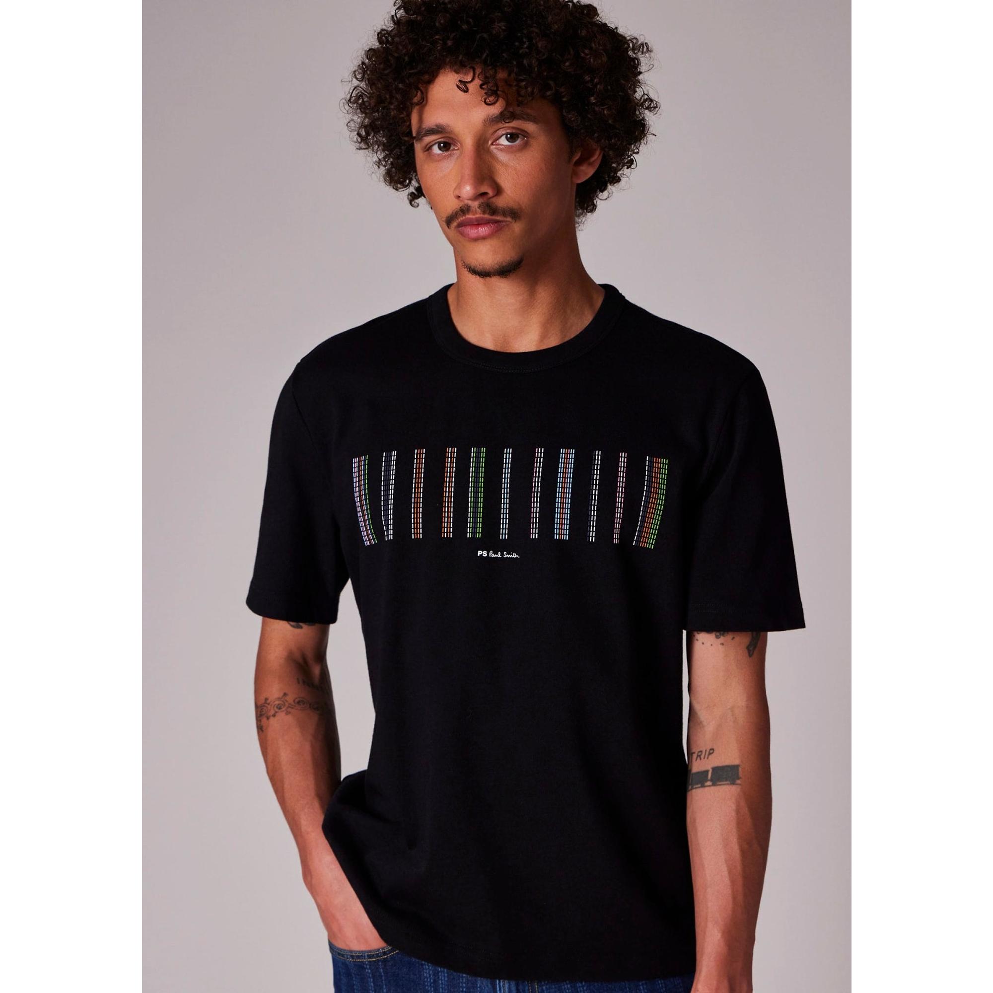 Product image 2 of 9 of PS By Paul Smith Men's Stitch Stripe Print T-Shirt - Black
