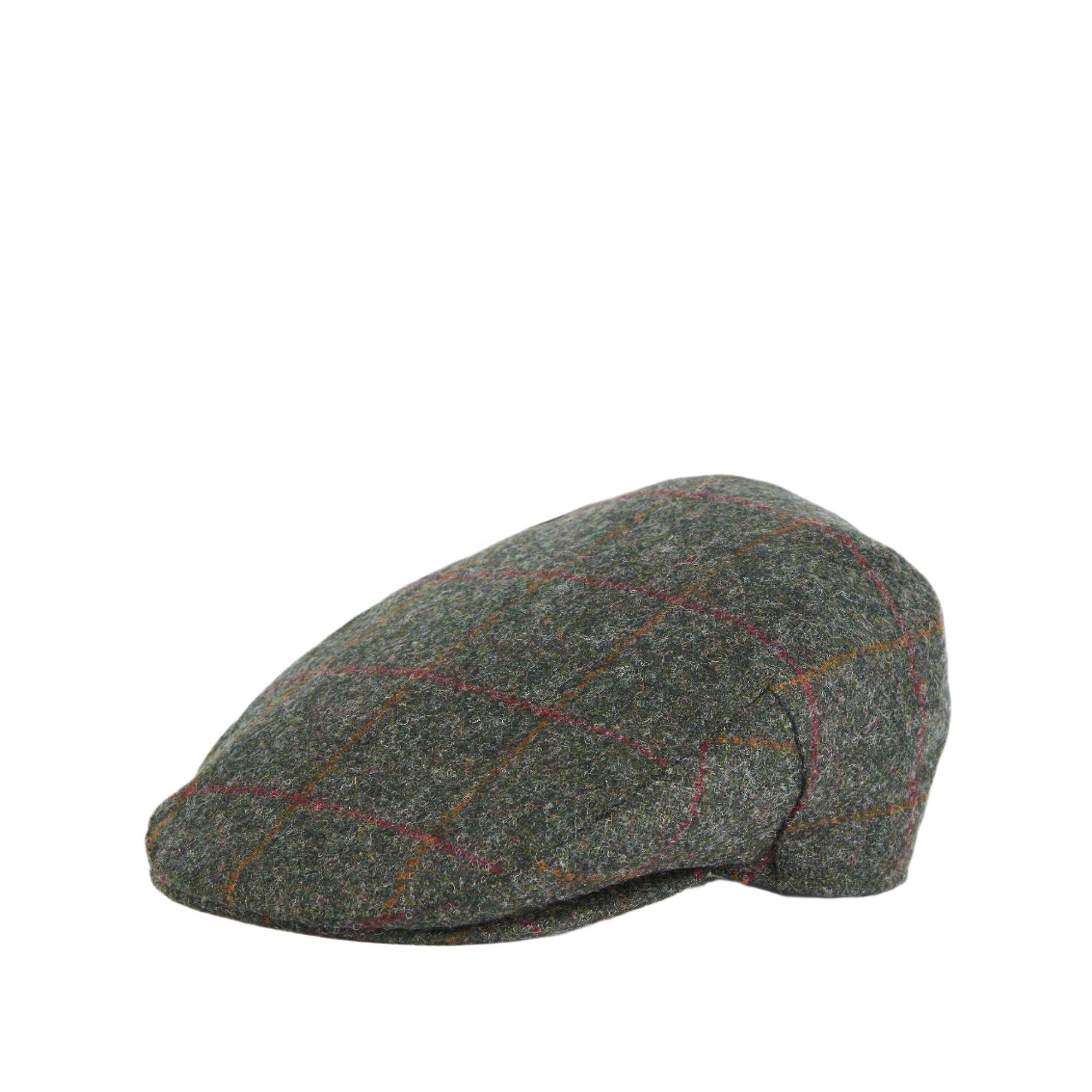 Product image 1 of 4 of Barbour Men's Crieff Flat Cap - Olive/Red Overcheck