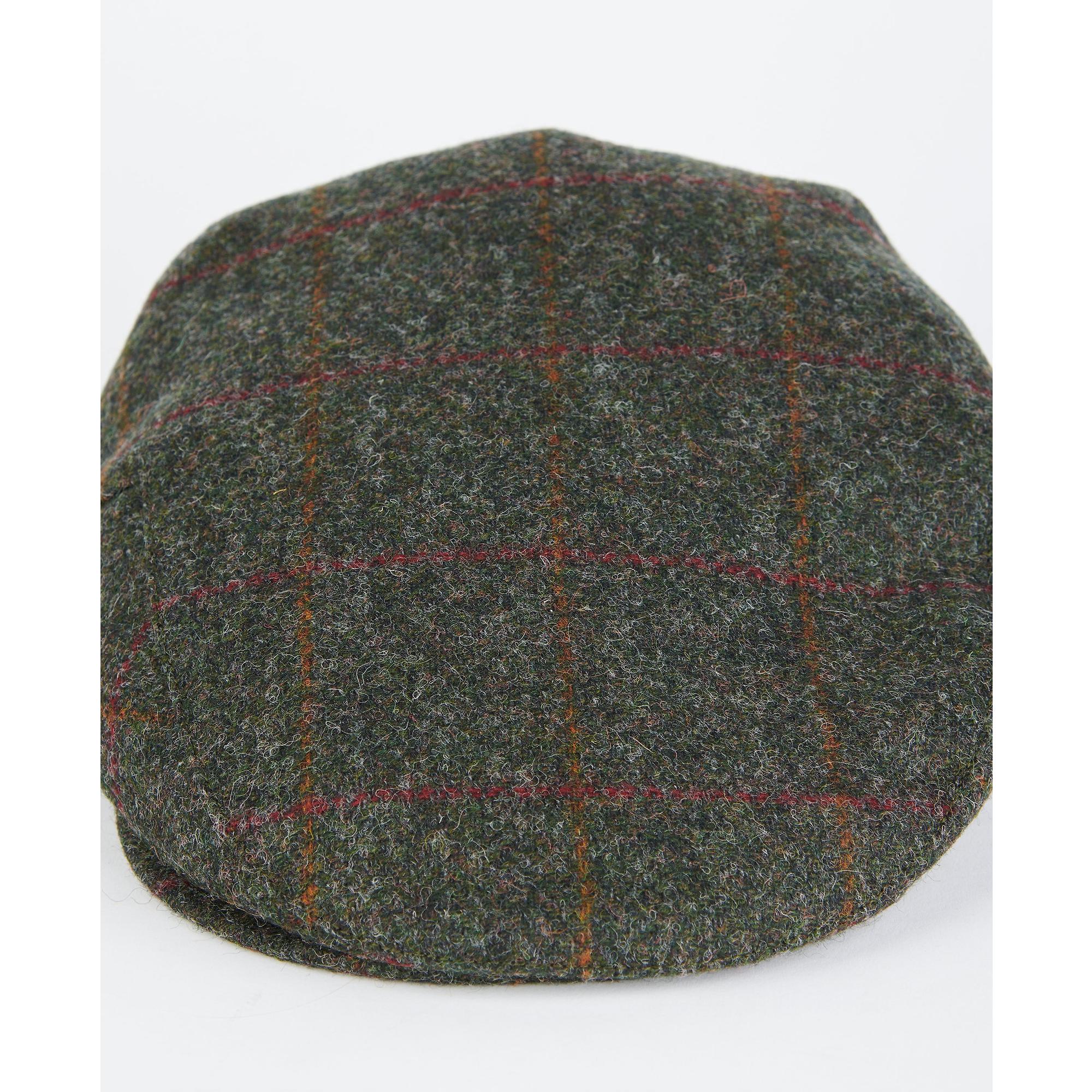 Product image 3 of 4 of Barbour Men's Crieff Flat Cap - Olive/Red Overcheck