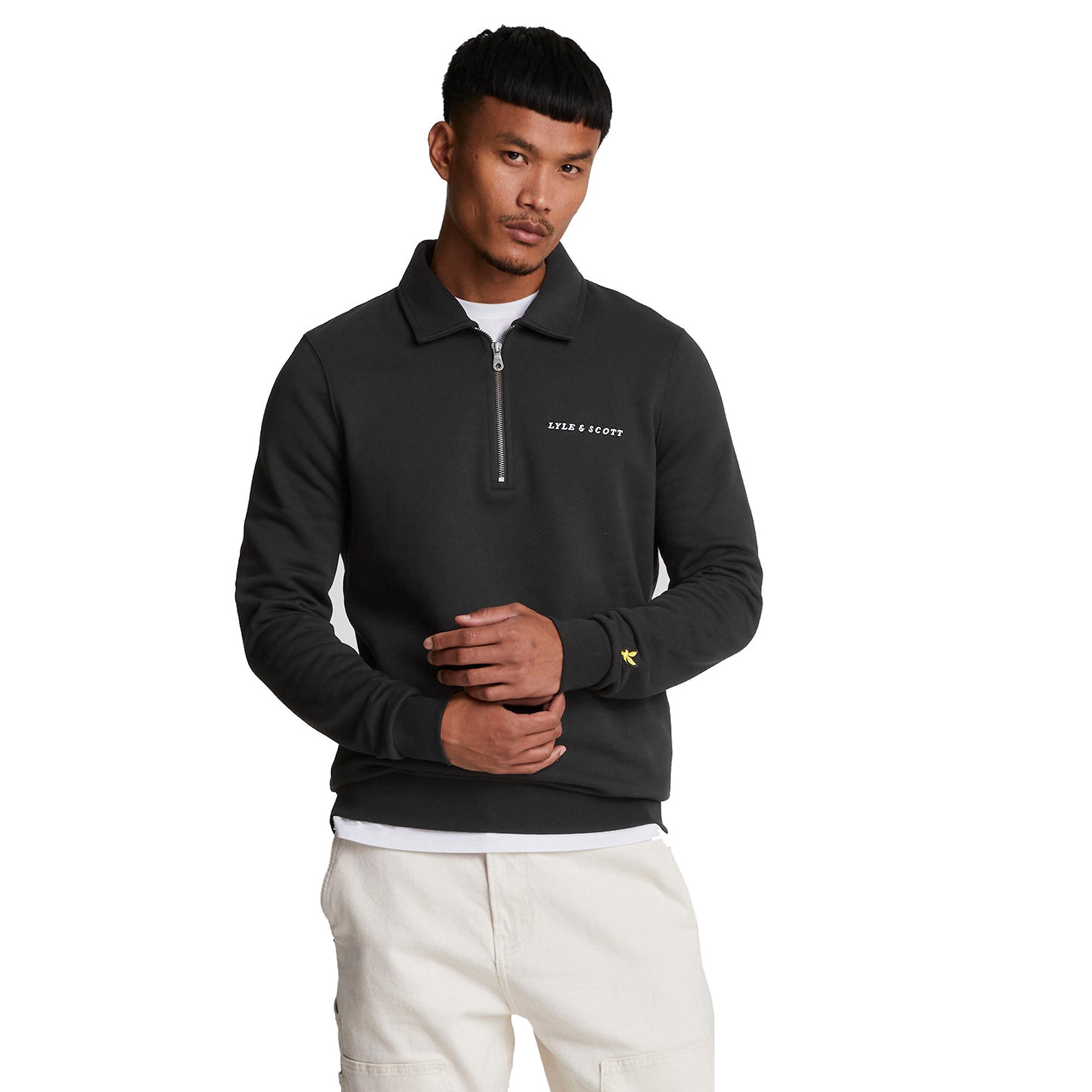 Product image 1 of 5 of Lyle & Scott Men's Embroidered Collared 1/4 Zip Jumper - Jet Black/ White