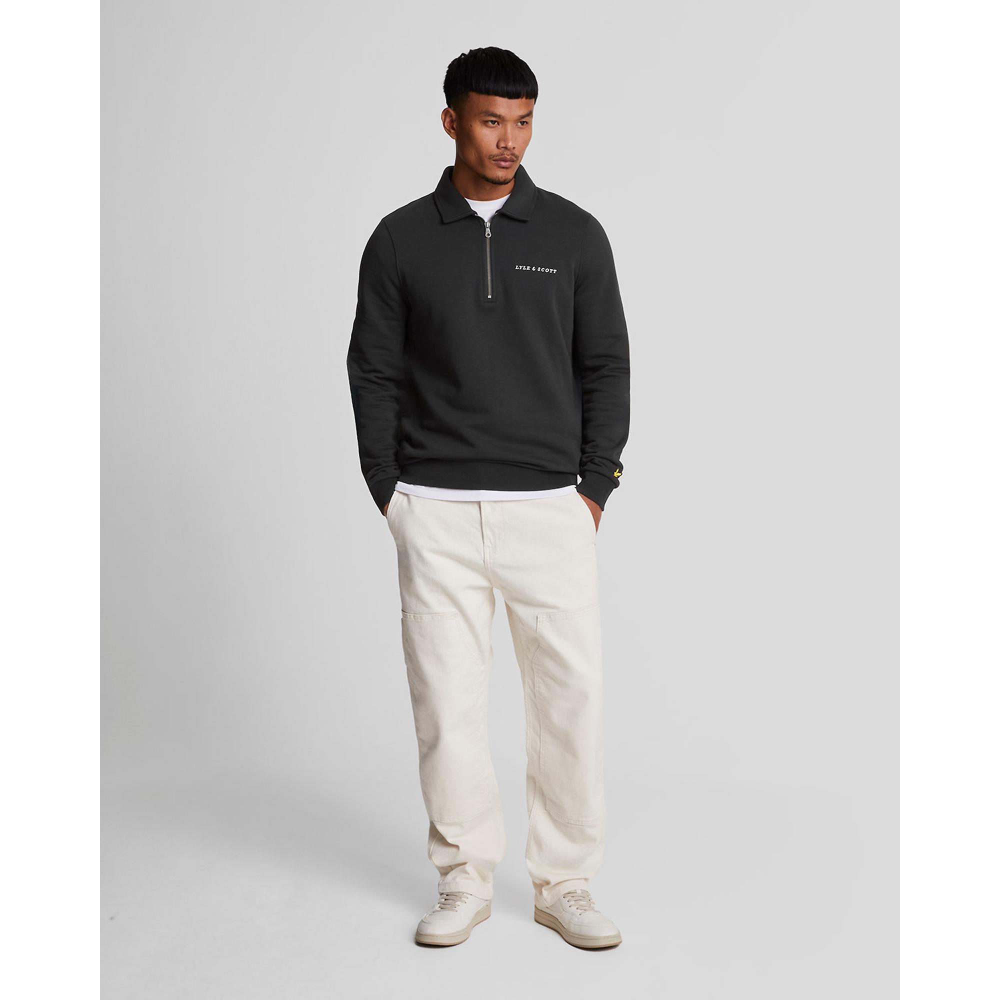 Product image 3 of 5 of Lyle & Scott Men's Embroidered Collared 1/4 Zip Jumper - Jet Black/ White