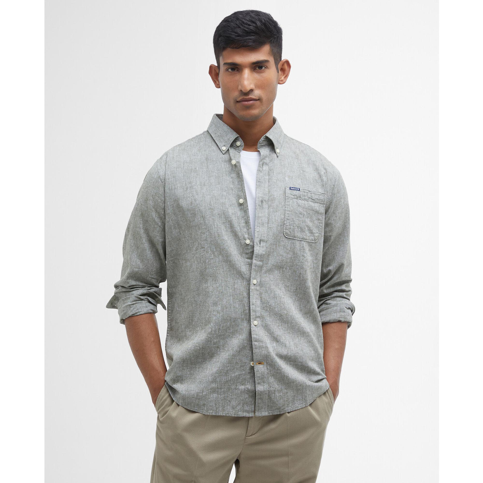 Product image 2 of 6 of Barbour Men's Nelson Tailored Long-Sleeved Shirt - Bleached Olive