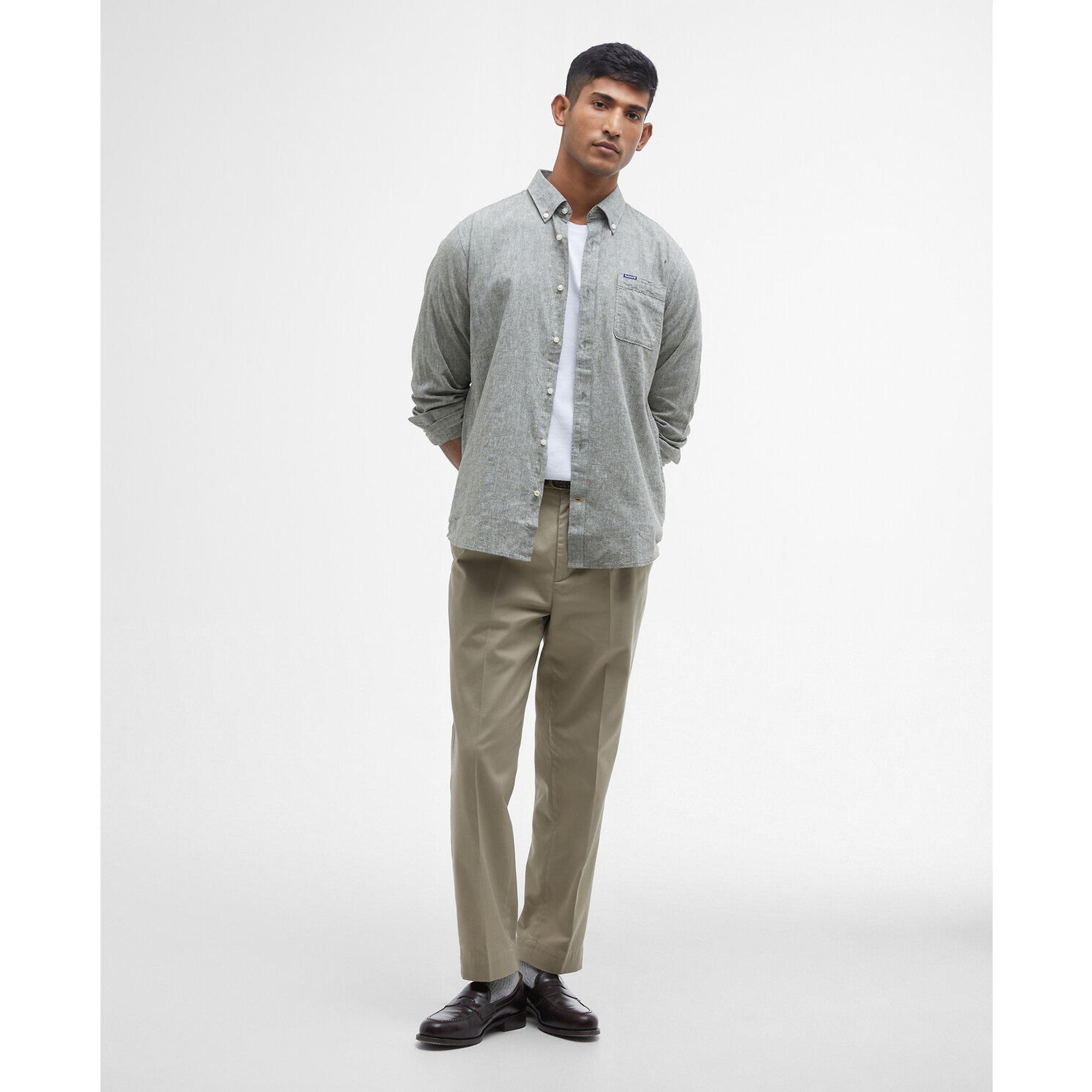 Product image 3 of 6 of Barbour Men's Nelson Tailored Long-Sleeved Shirt - Bleached Olive