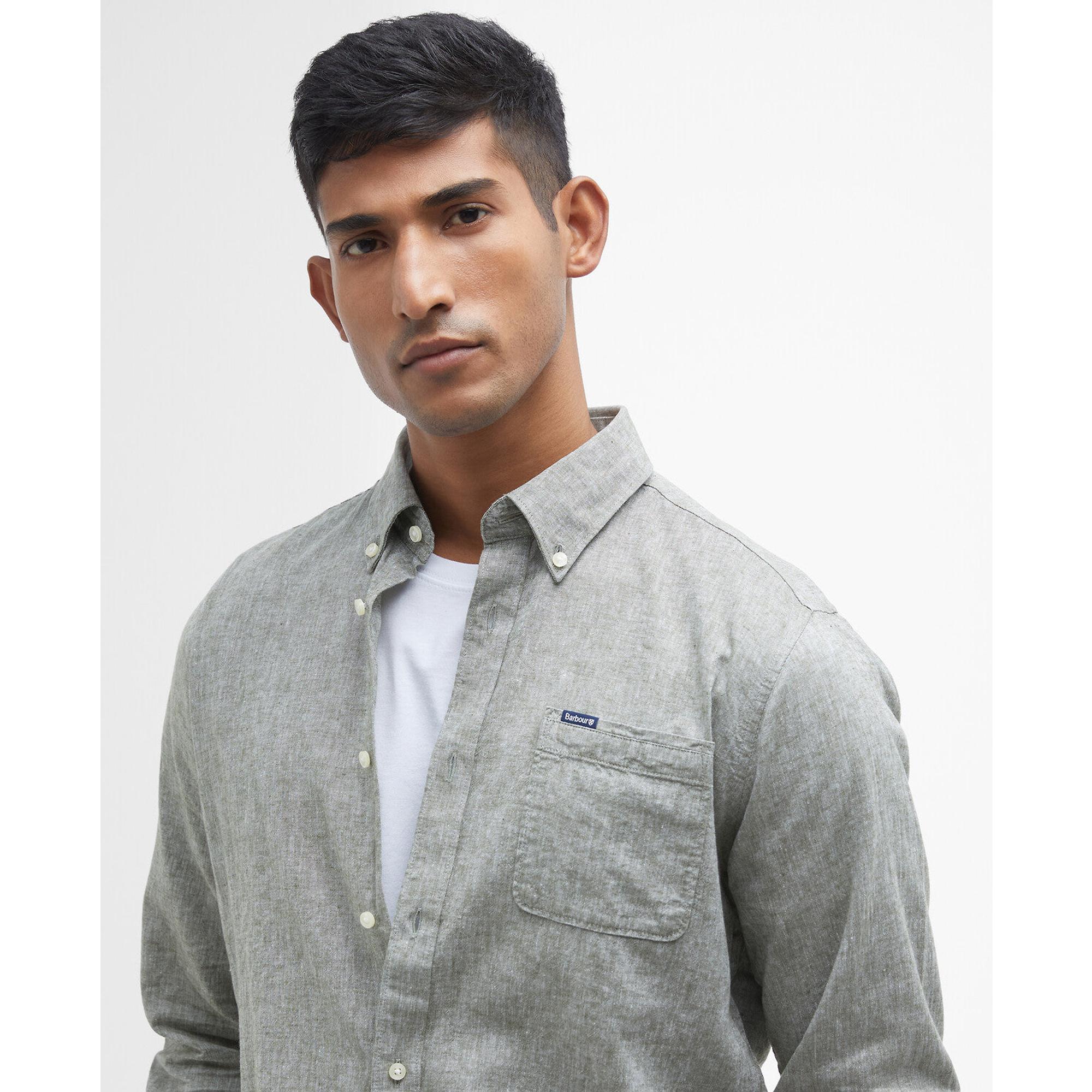 Product image 5 of 6 of Barbour Men's Nelson Tailored Long-Sleeved Shirt - Bleached Olive