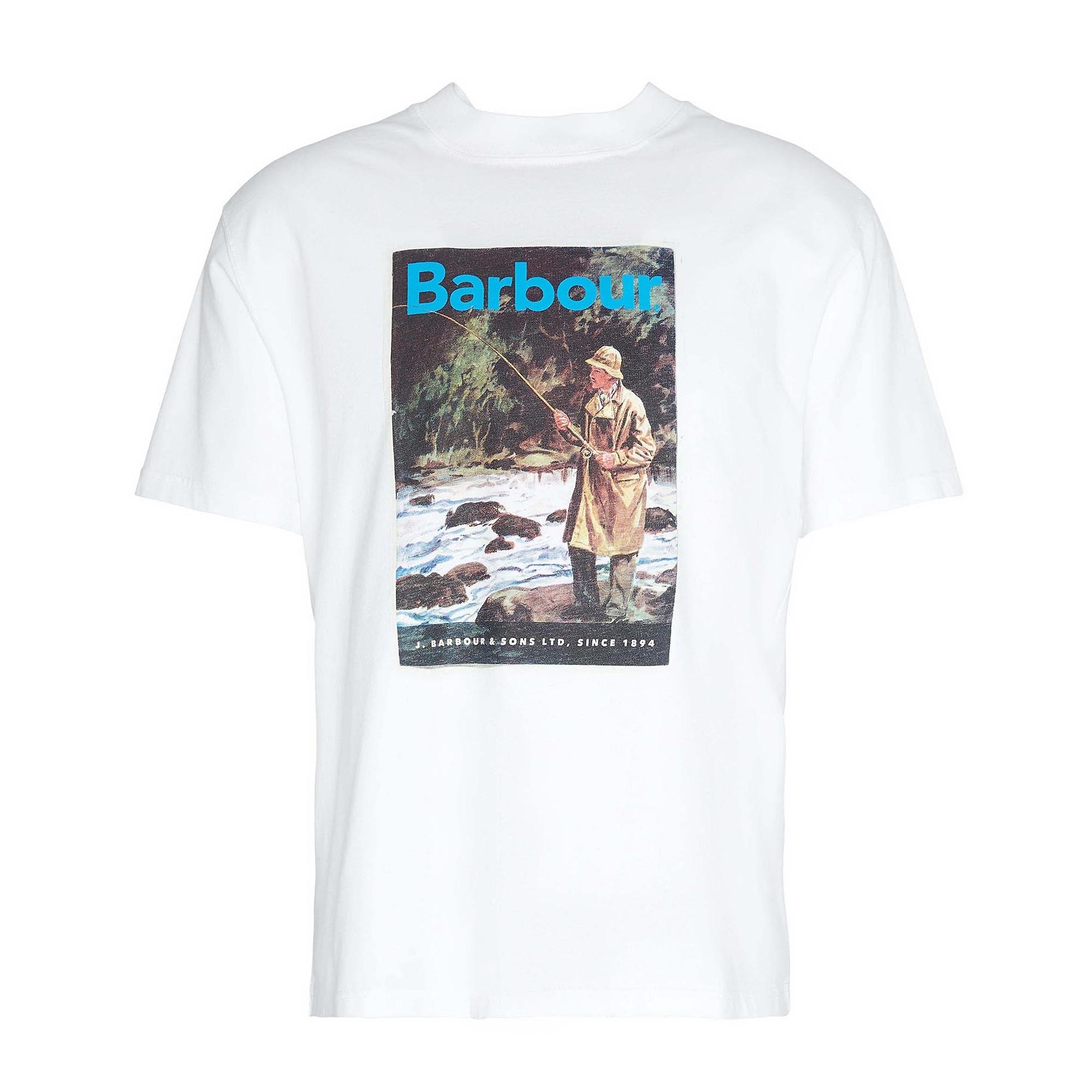 Tシャツ・カットソー BARBOUR Men T Shirts MTS1247 WH32 White Barbour Men's Mortt Oversized Graphic T-Shirt - White