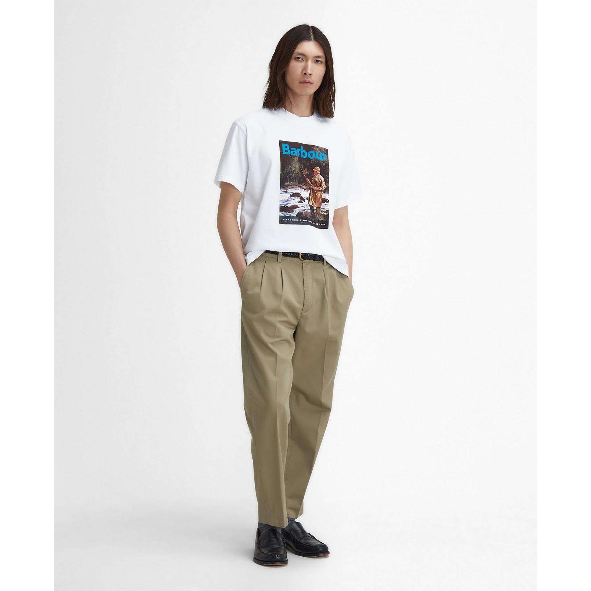 Tシャツ・カットソー BARBOUR Men T Shirts MTS1247 WH32 White Barbour Men's Mortt Oversized Graphic T-Shirt - White