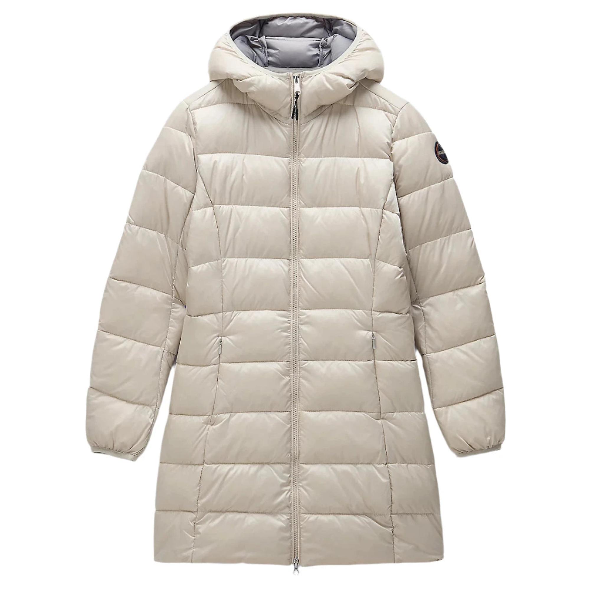 Product image 1 of 8 of Napapijri Women's Aerons Rise Hooded Long Puffer Jacket - Beige Silver