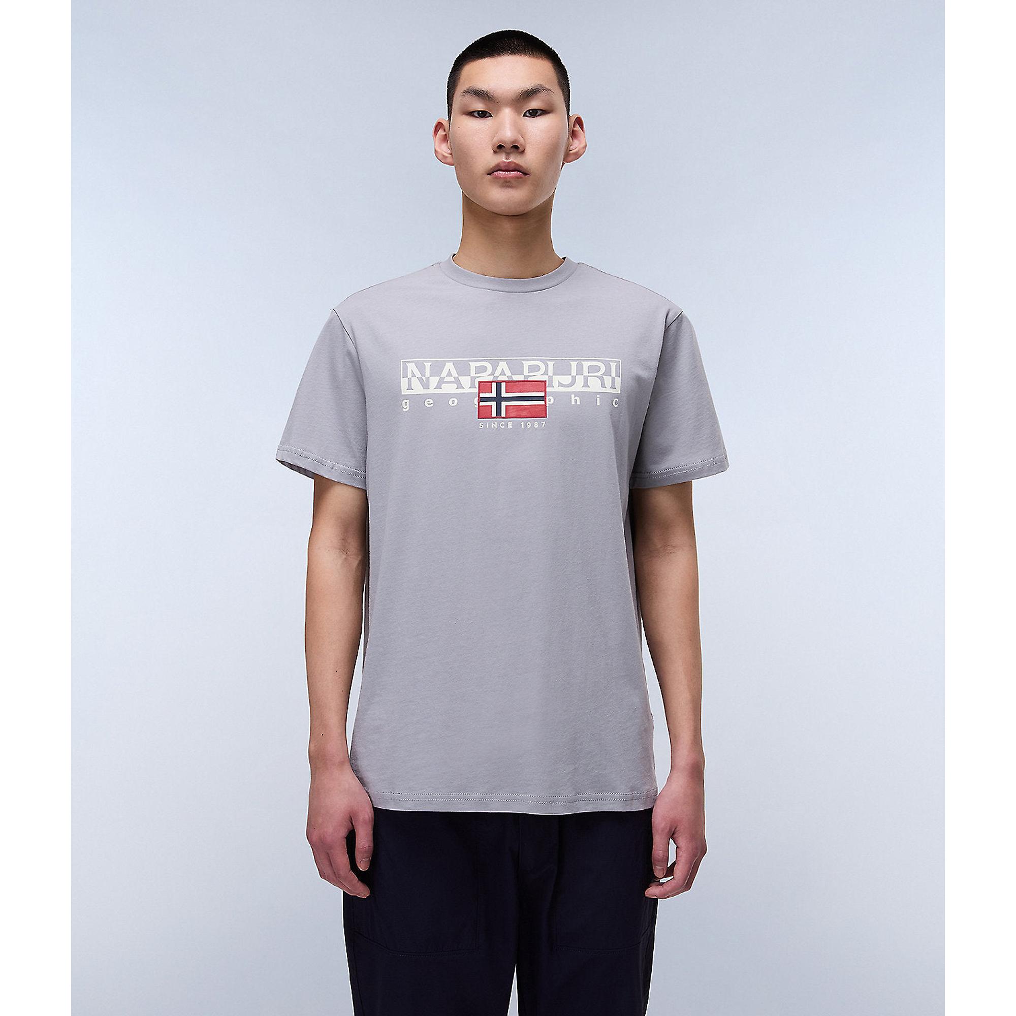 Tシャツ・カットソー NAPAPIJRI Men T-shirt Grey NP0A4IMU H62 Cortona Summer Short Sleeve T-Shirt