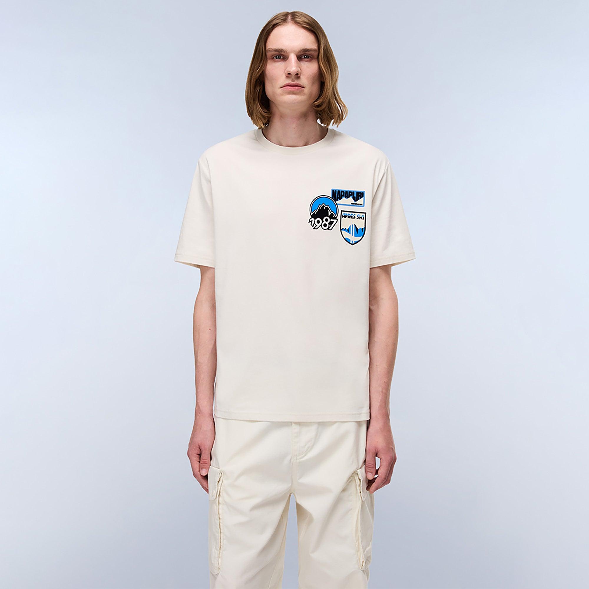 Product image 3 of 6 of Napapijri Men's Montepianna Flock Print T-Shirt - Beige Dimity