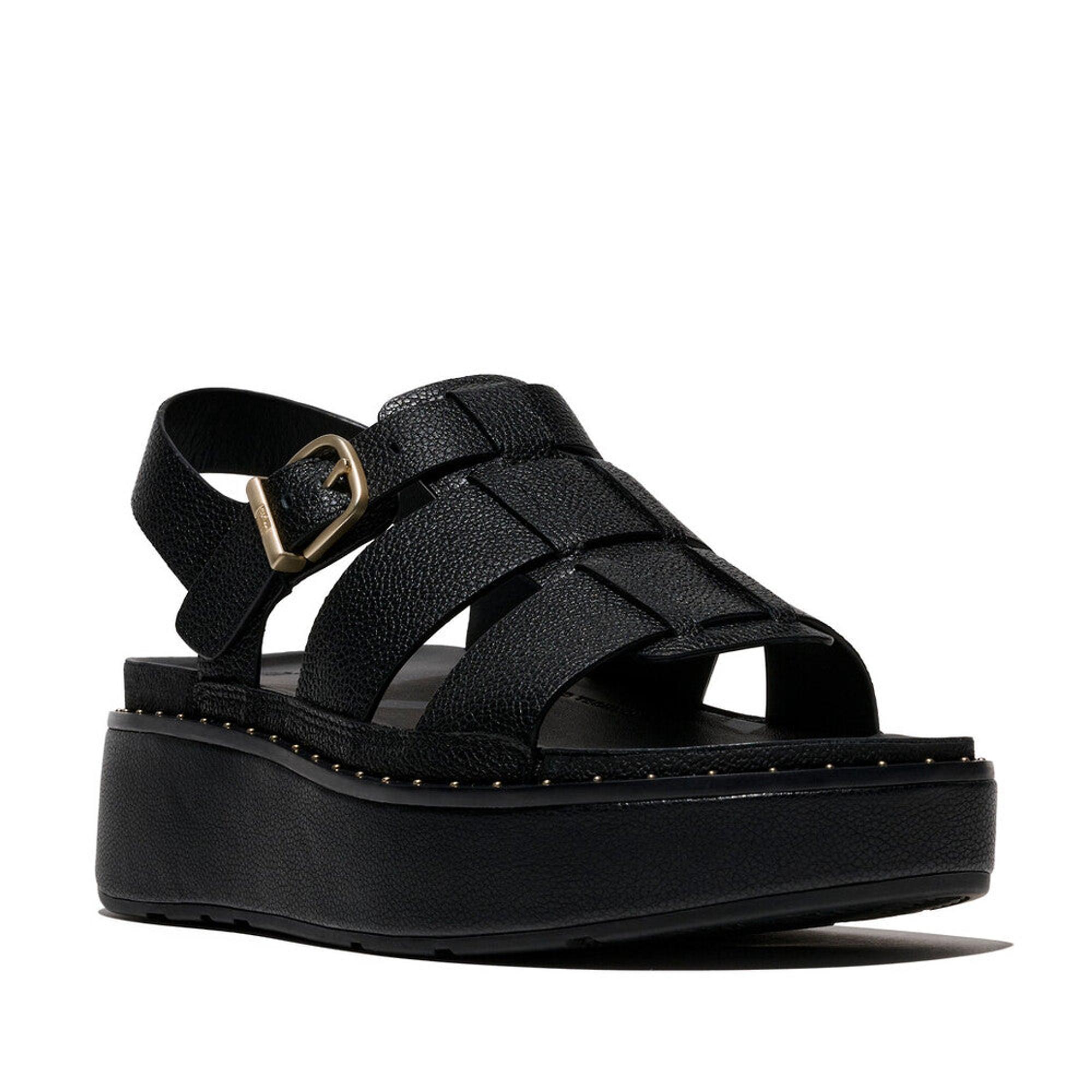 Product image 6 of 7 of FitFlop Women's GEN-FF Max Tumbled-Leather Fisherman Sandals - All Black