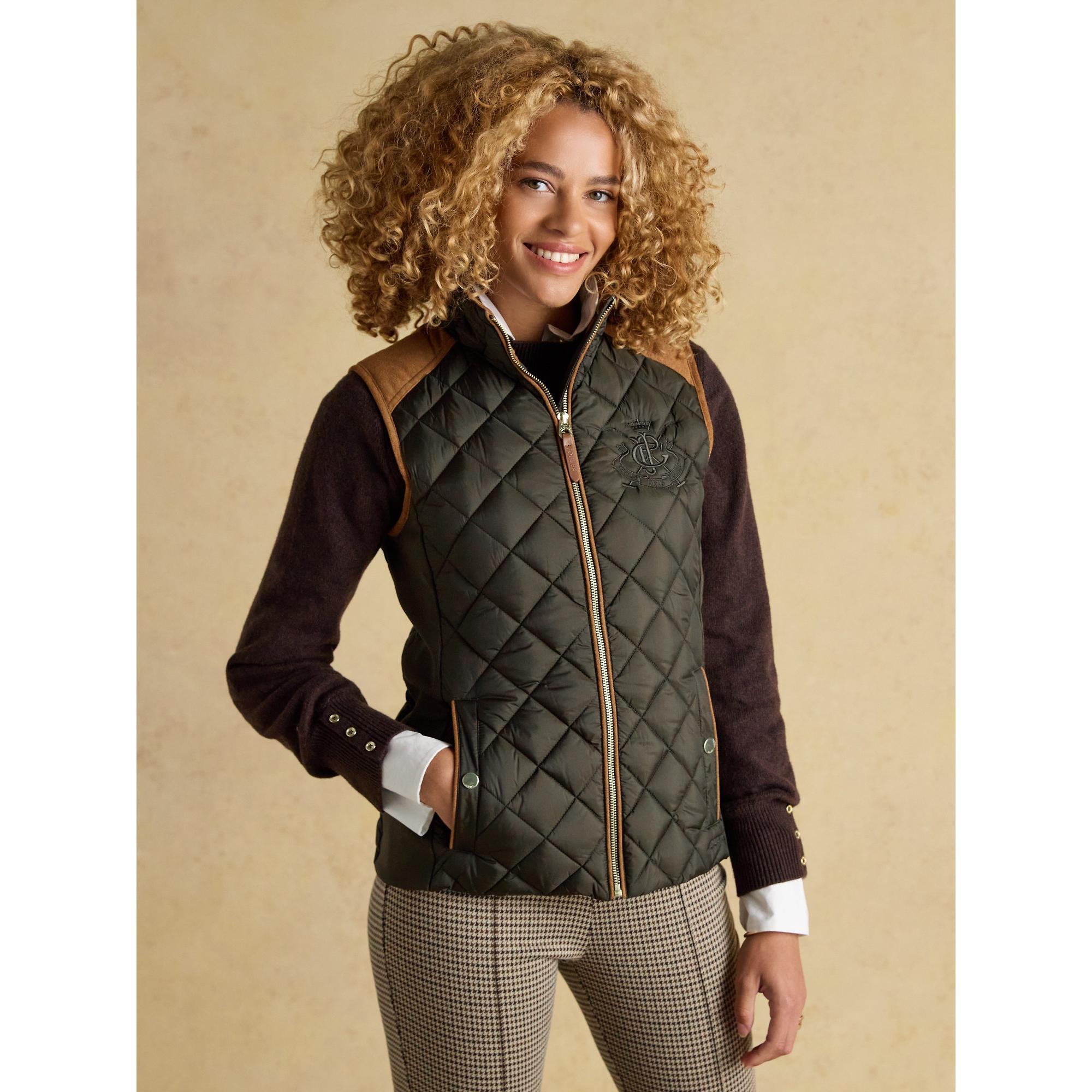 Product image 2 of 13 of Joules Women's Braemar Luxe Showerproof Diamond Quilted Gilet - Khaki Green