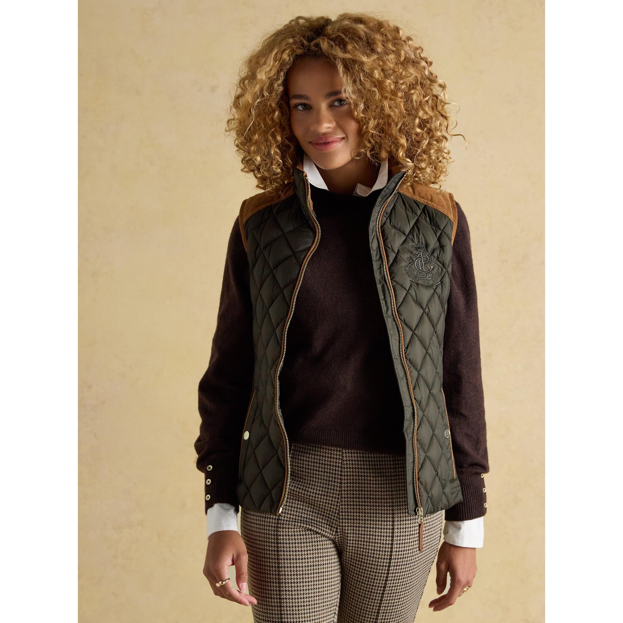 Product image 4 of 13 of Joules Women's Braemar Luxe Showerproof Diamond Quilted Gilet - Khaki Green