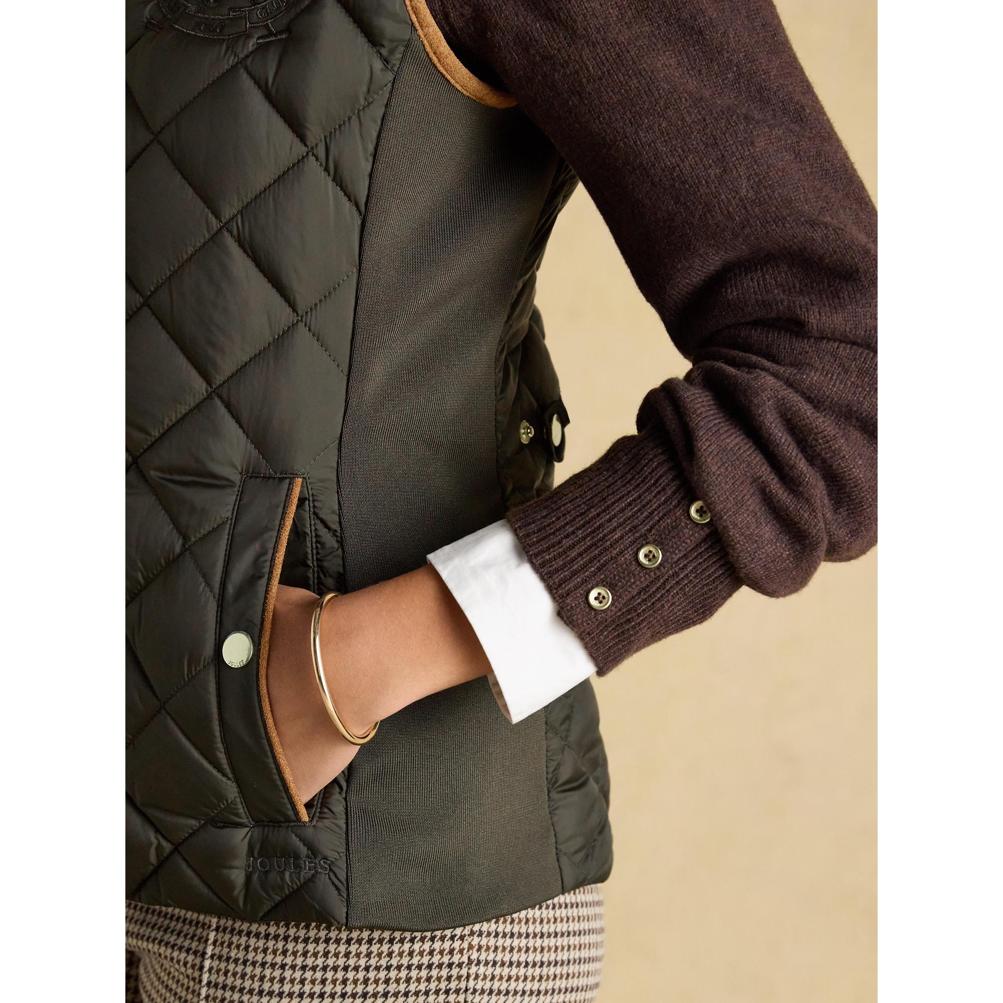 Product image 5 of 13 of Joules Women's Braemar Luxe Showerproof Diamond Quilted Gilet - Khaki Green