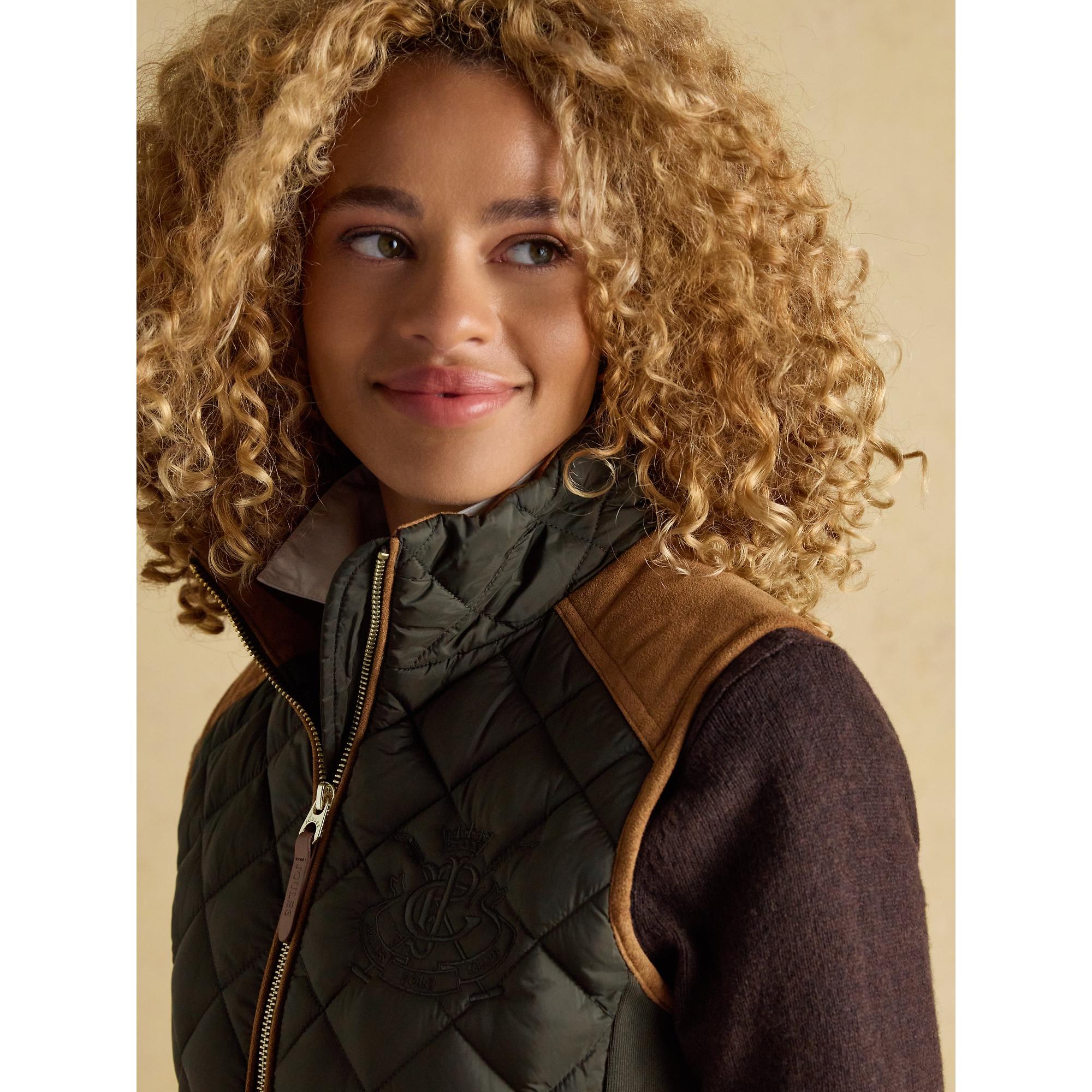 Product image 9 of 13 of Joules Women's Braemar Luxe Showerproof Diamond Quilted Gilet - Khaki Green