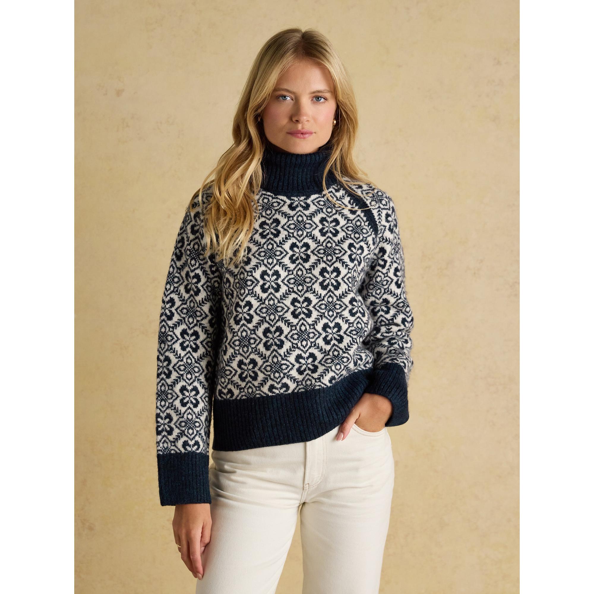 Product image 2 of 7 of Joules Women's Addison Patterned Knitted Jumper with Detachable Roll Neck - Cream/Navy