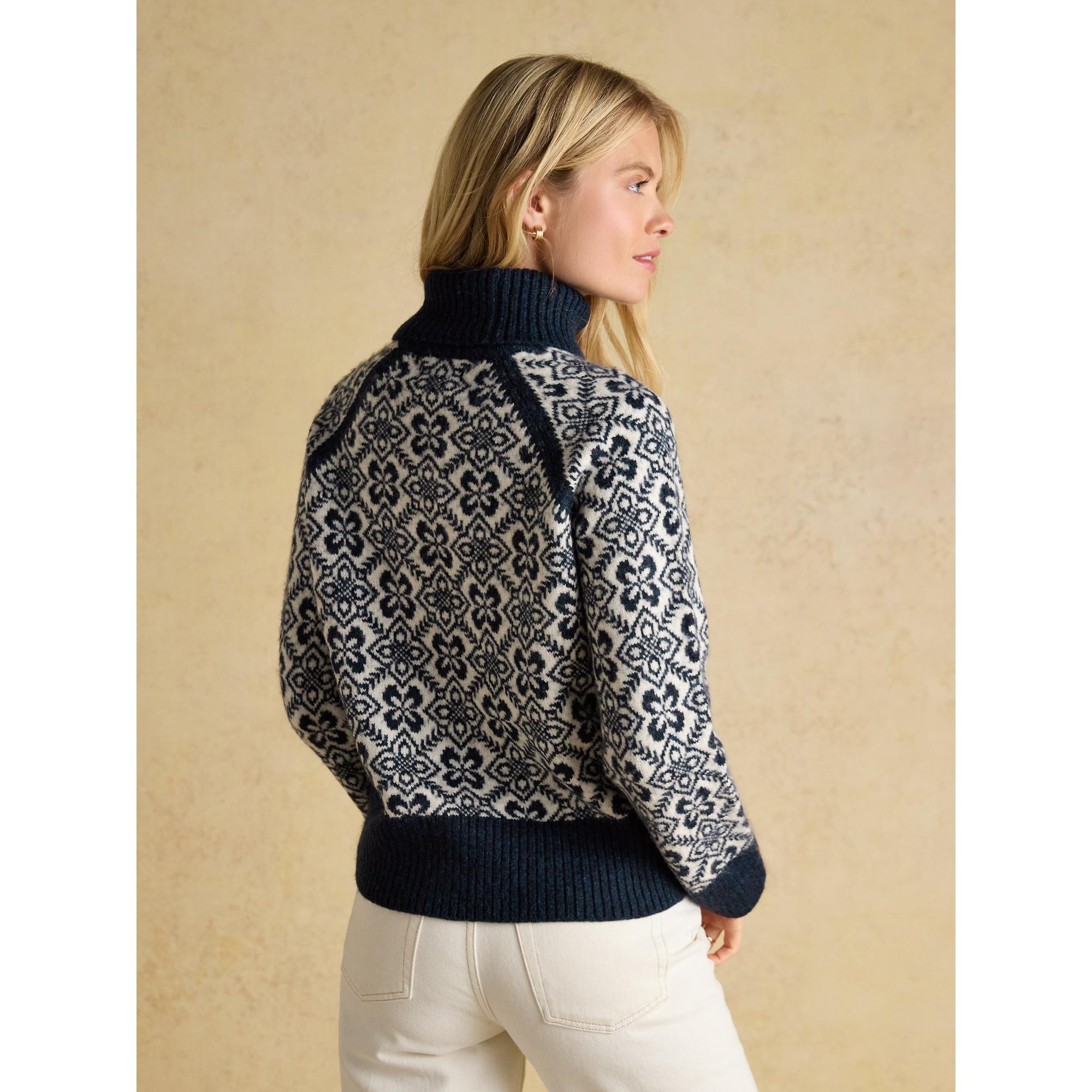 Product image 3 of 7 of Joules Women's Addison Patterned Knitted Jumper with Detachable Roll Neck - Cream/Navy