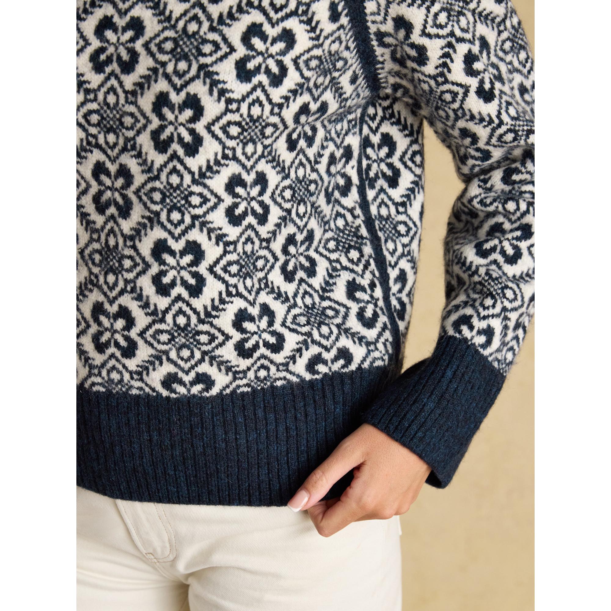 Product image 6 of 7 of Joules Women's Addison Patterned Knitted Jumper with Detachable Roll Neck - Cream/Navy