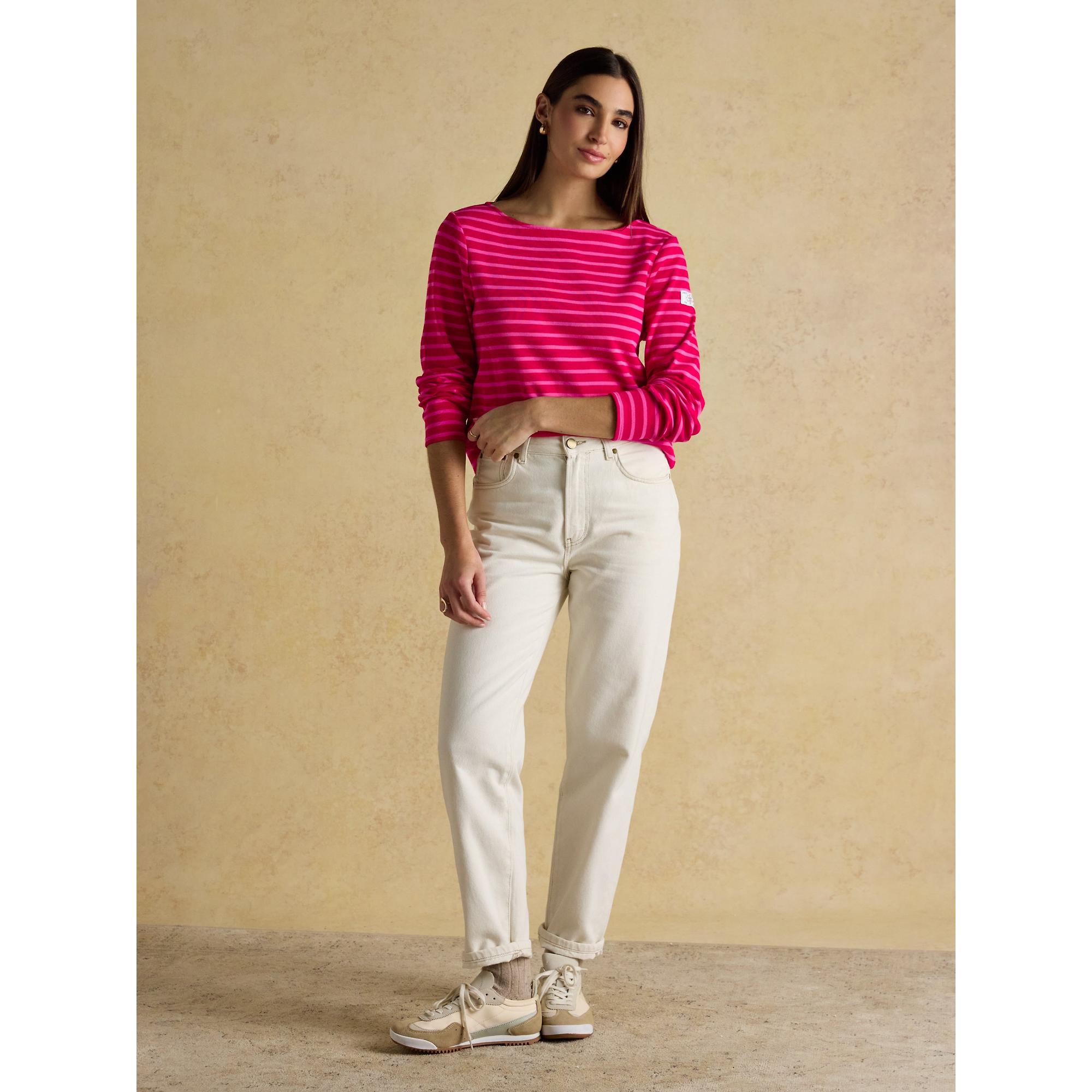 Product image 6 of 7 of Joules Women's Harbour Boat Neck Long Sleeve Breton Stripe Top - Red/Pink