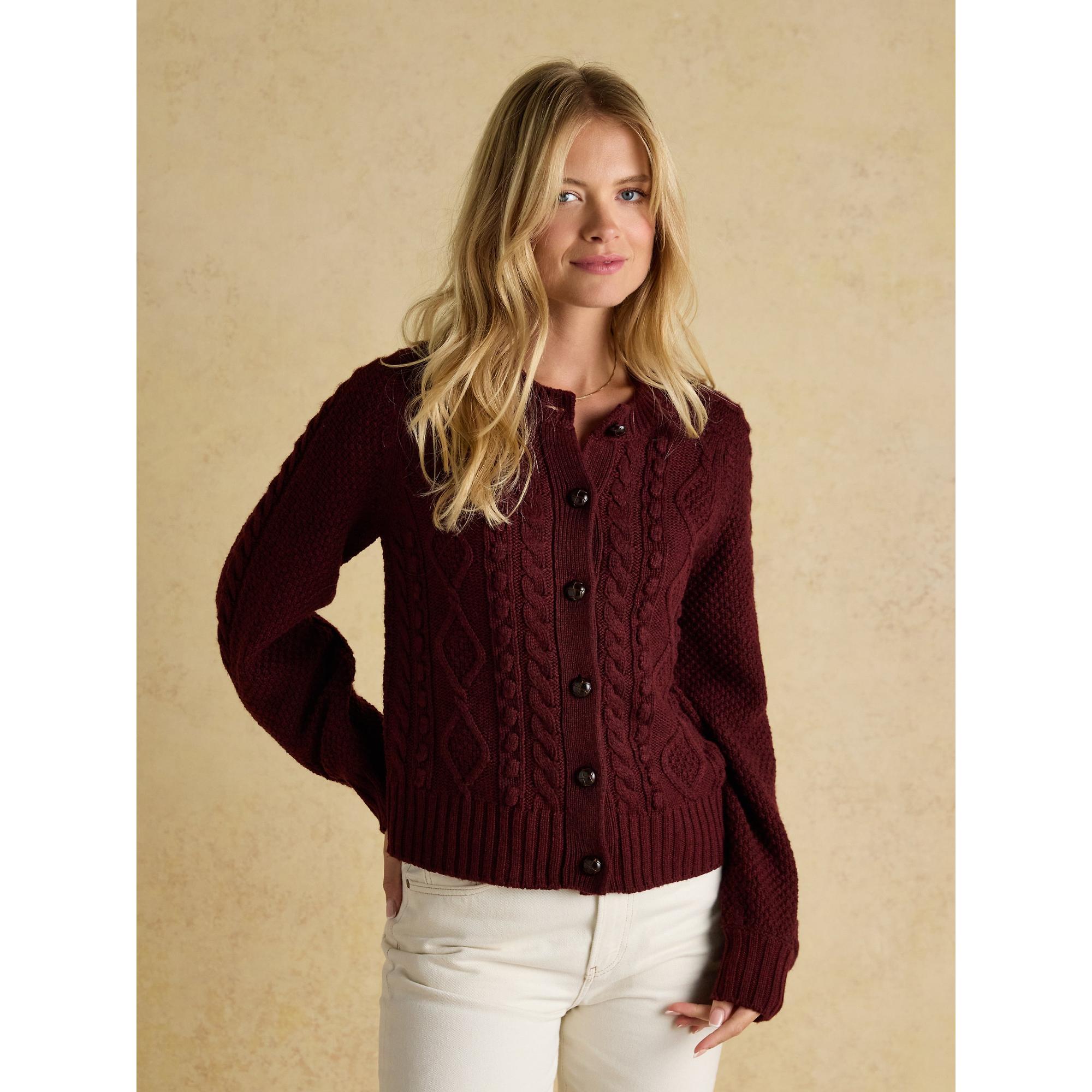 Product image 2 of 9 of Joules Women's Rafferty Cable Knit Cardigan - Wine