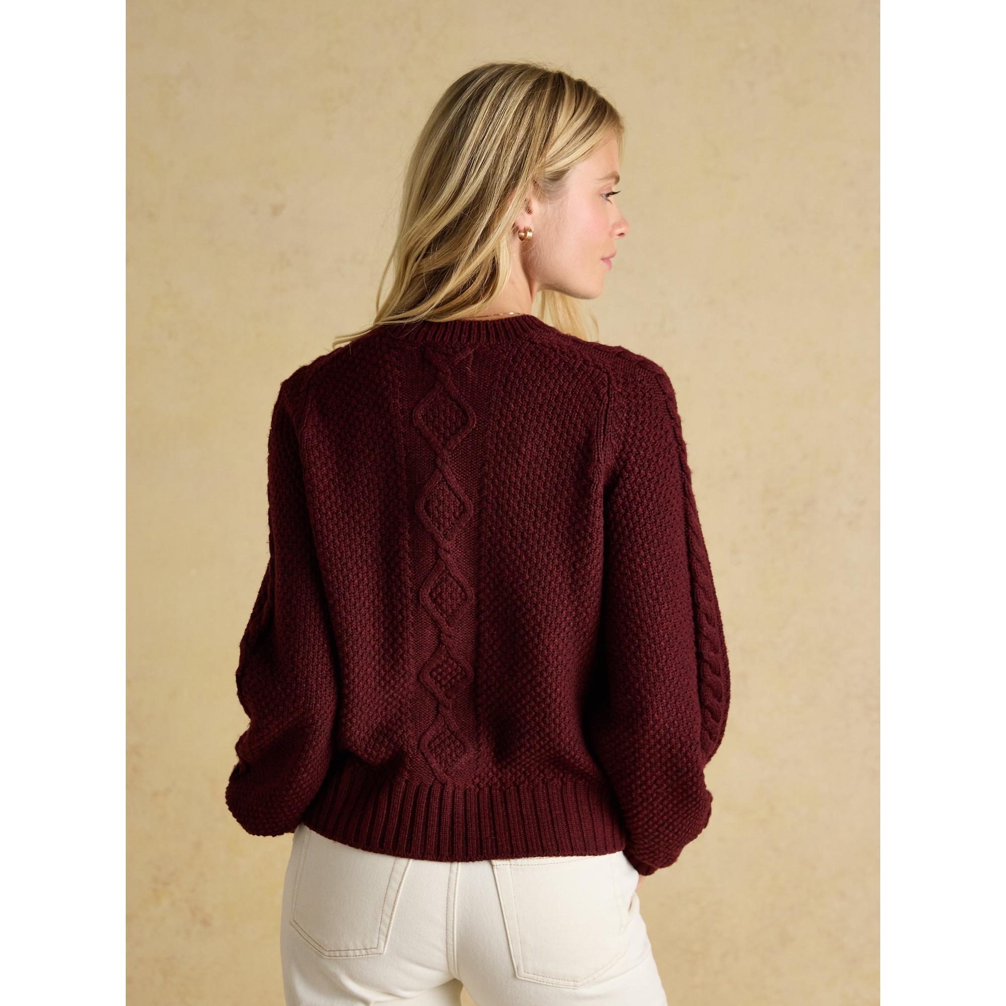 Product image 3 of 9 of Joules Women's Rafferty Cable Knit Cardigan - Wine