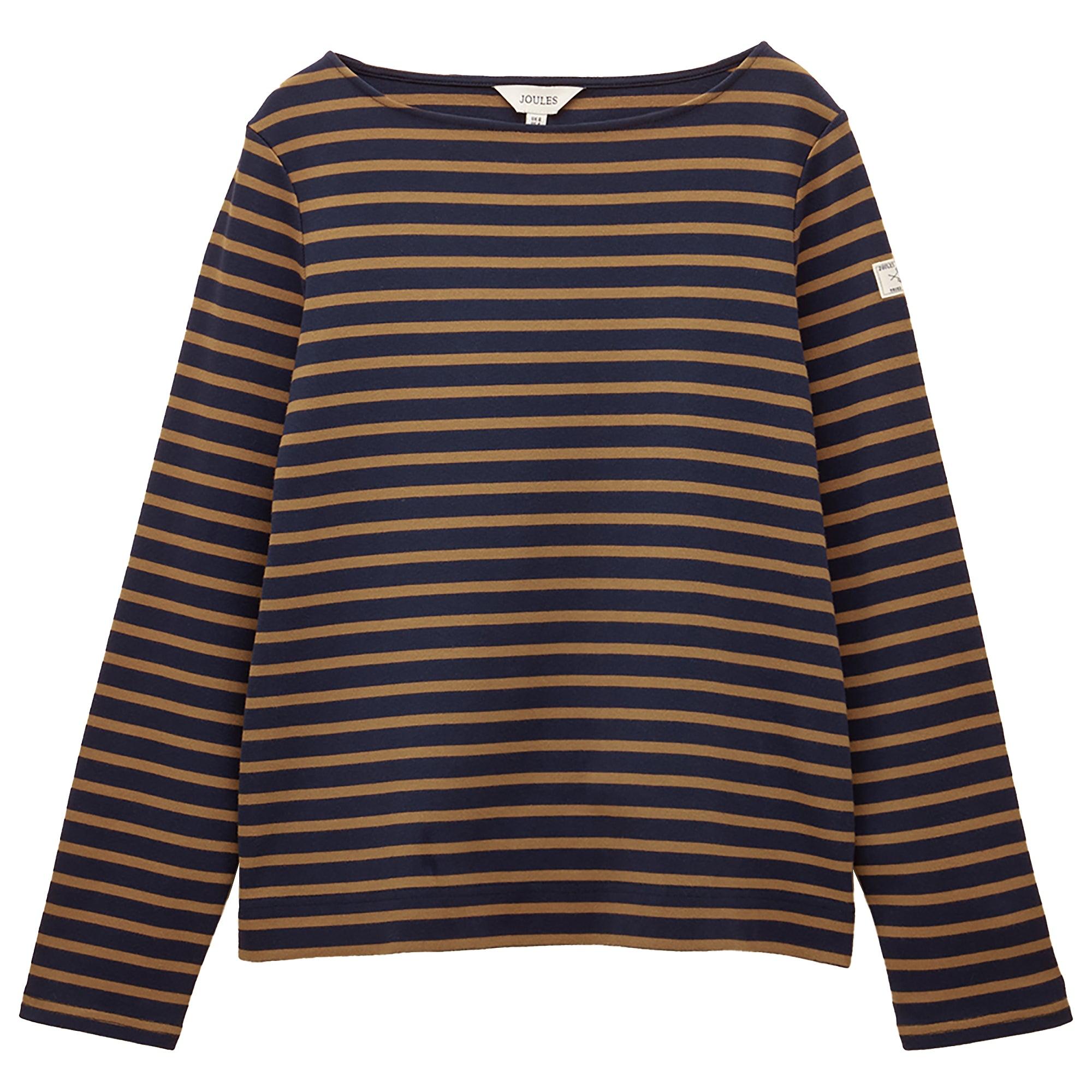 Product image 1 of 6 of Joules Women's Harbour Boat Neck Long Sleeve Breton Stripe Top - Navy & Tan