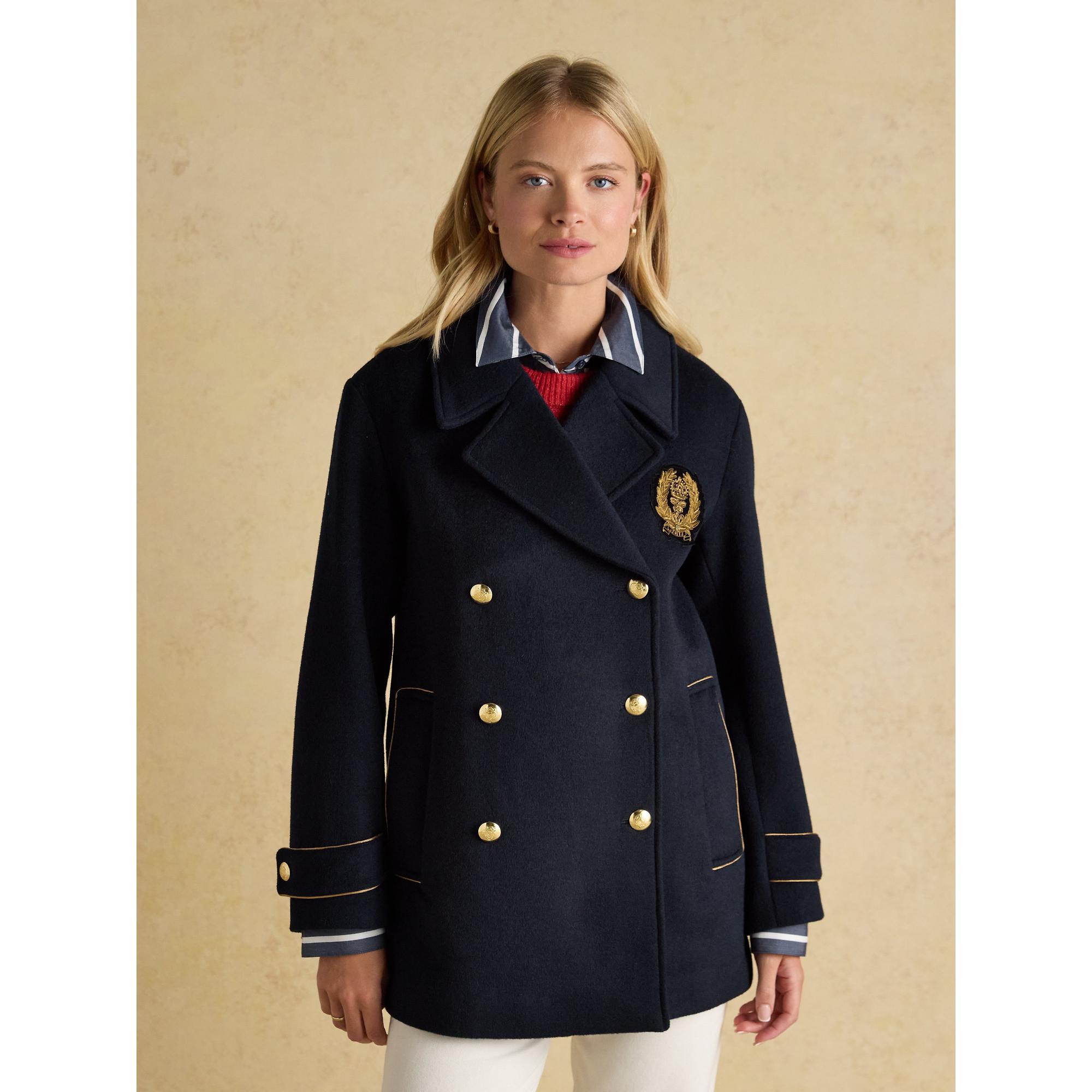 Product image 2 of 12 of Joules Women's Belchamp Wool Blend Peacoat with Beaded Badge - Navy