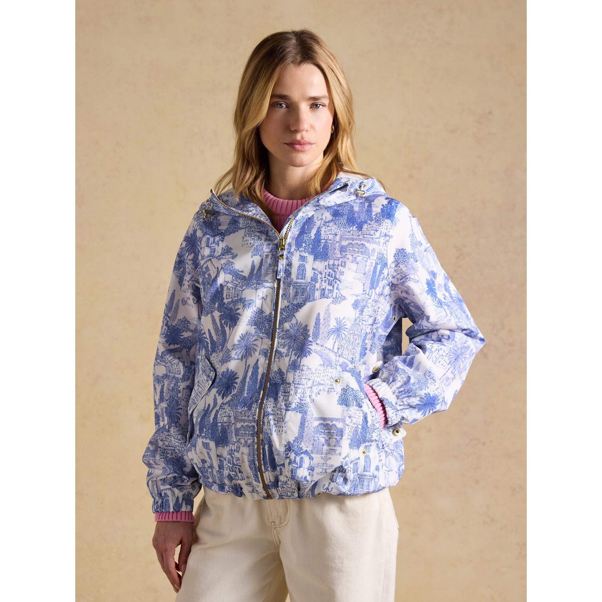 Product image 2 of 13 of Joules Women's Rainly Waterproof Packable Raincoat with Hood - Cream & Blue
