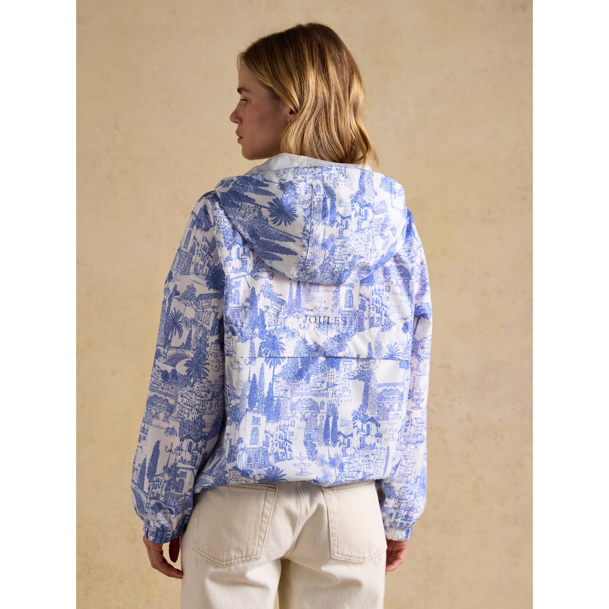 Product image 3 of 13 of Joules Women's Rainly Waterproof Packable Raincoat with Hood - Cream & Blue