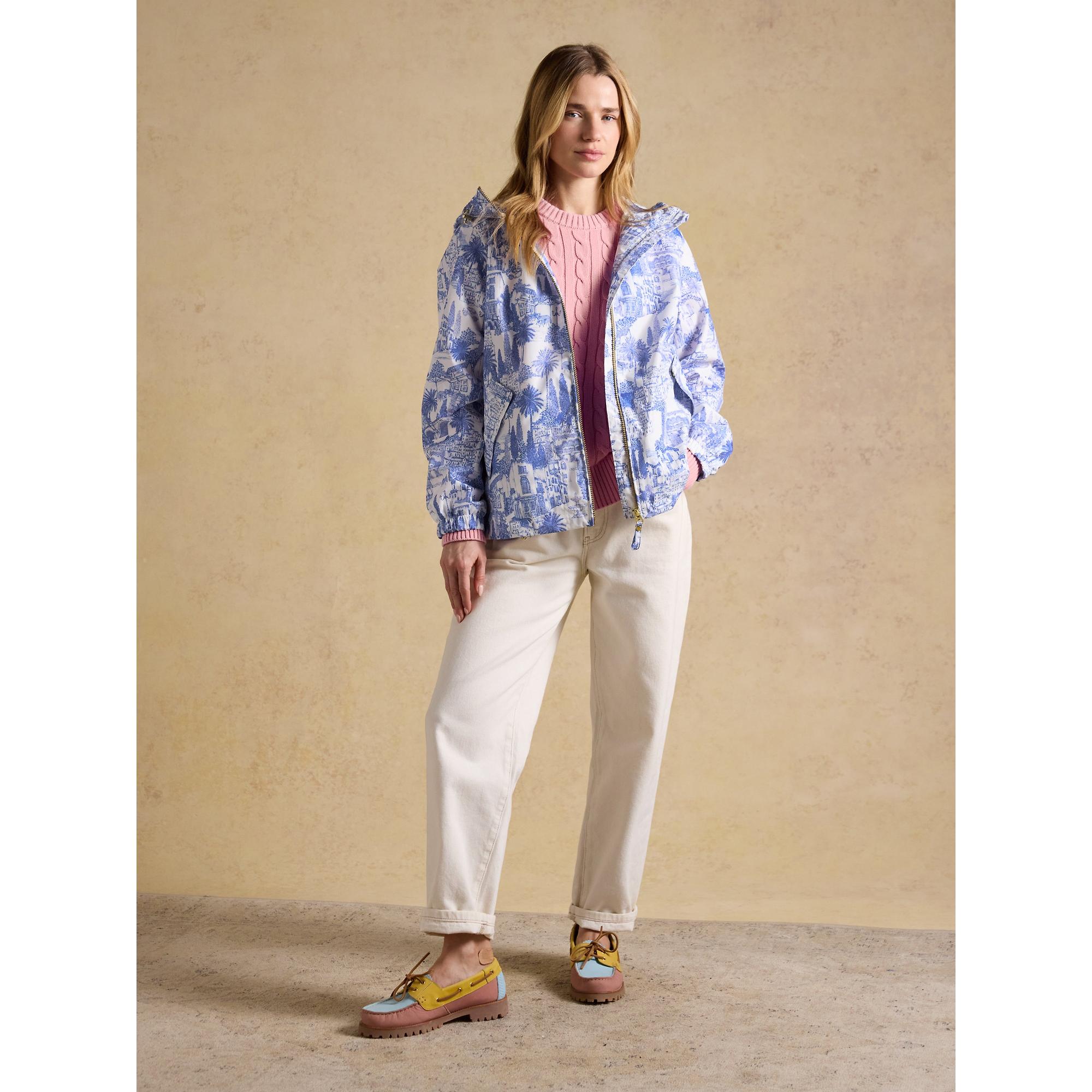Product image 4 of 13 of Joules Women's Rainly Waterproof Packable Raincoat with Hood - Cream & Blue