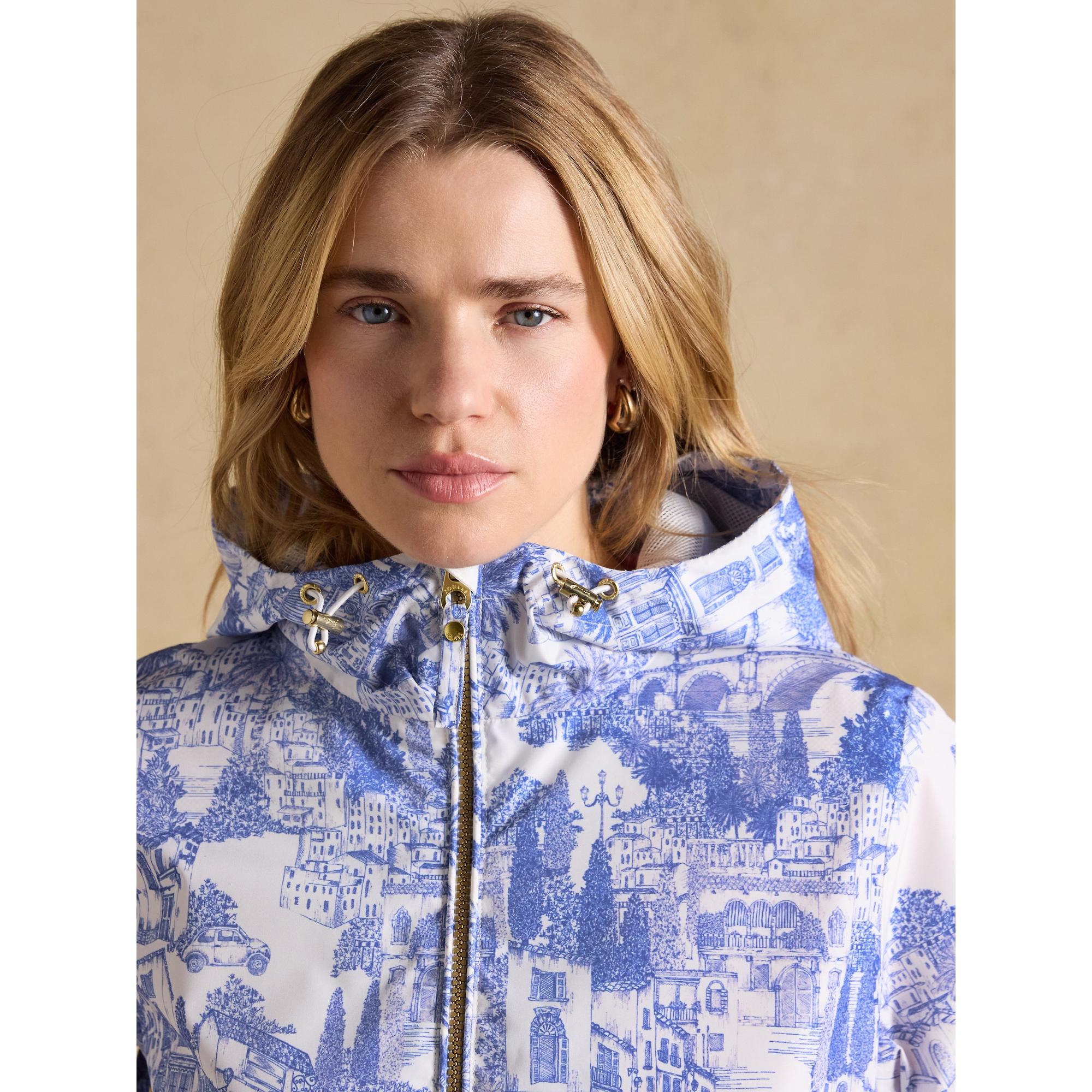 Product image 7 of 13 of Joules Women's Rainly Waterproof Packable Raincoat with Hood - Cream & Blue
