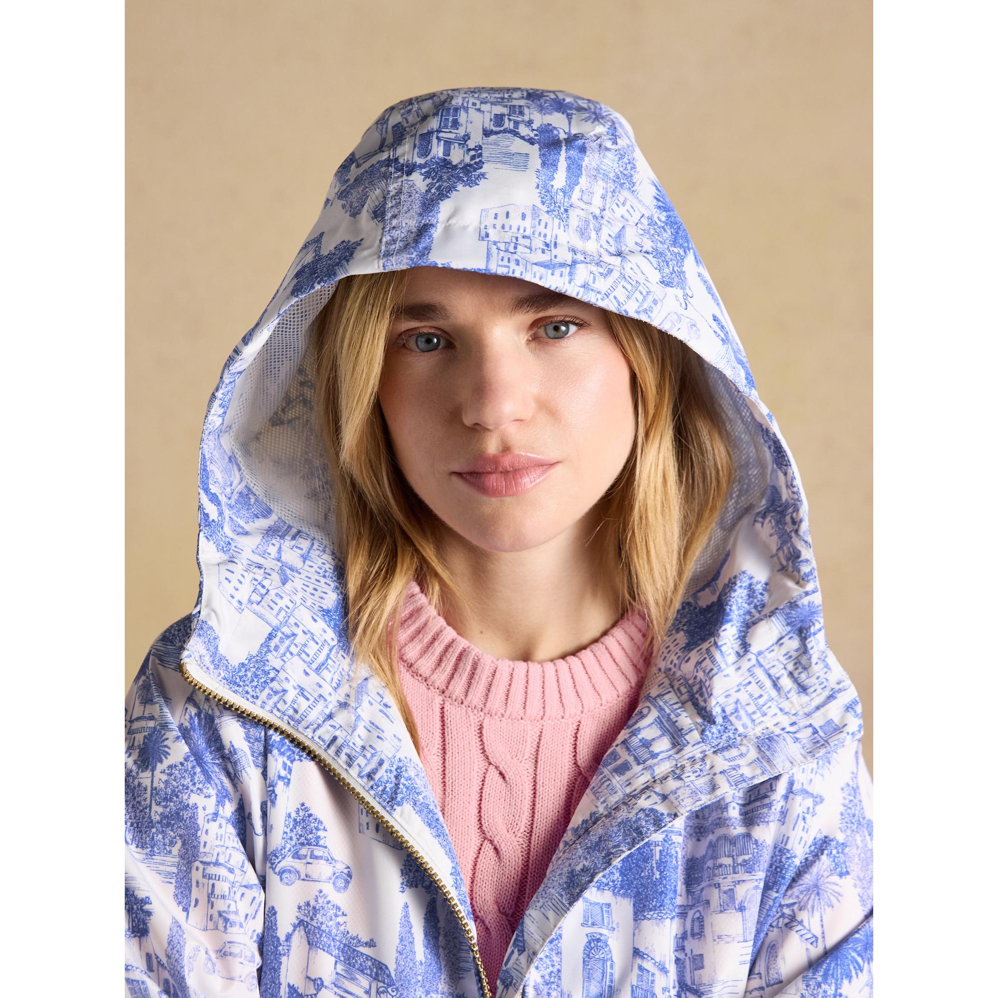 Product image 8 of 13 of Joules Women's Rainly Waterproof Packable Raincoat with Hood - Cream & Blue