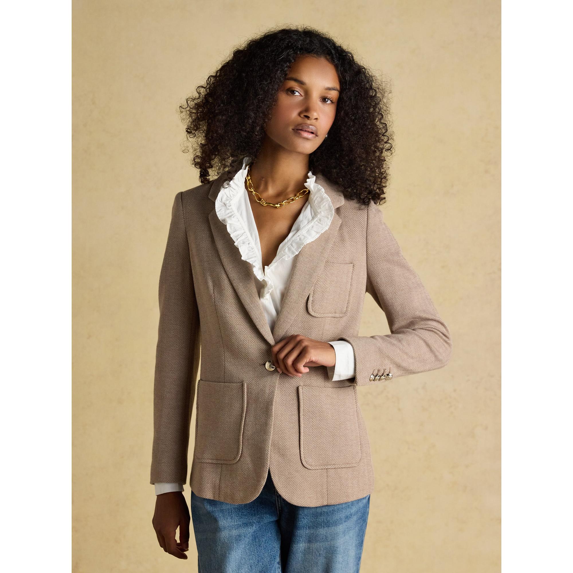 Product image 2 of 11 of Joules Women's Albury Herringbone Jersey Tweed Blazer - Tan Brown