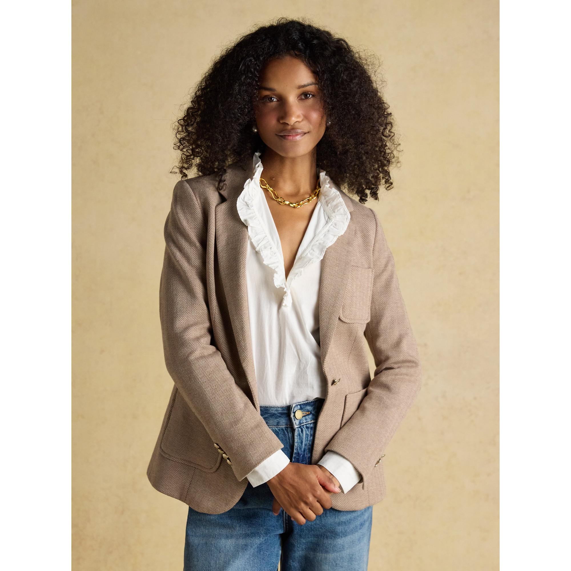 Product image 7 of 11 of Joules Women's Albury Herringbone Jersey Tweed Blazer - Tan Brown