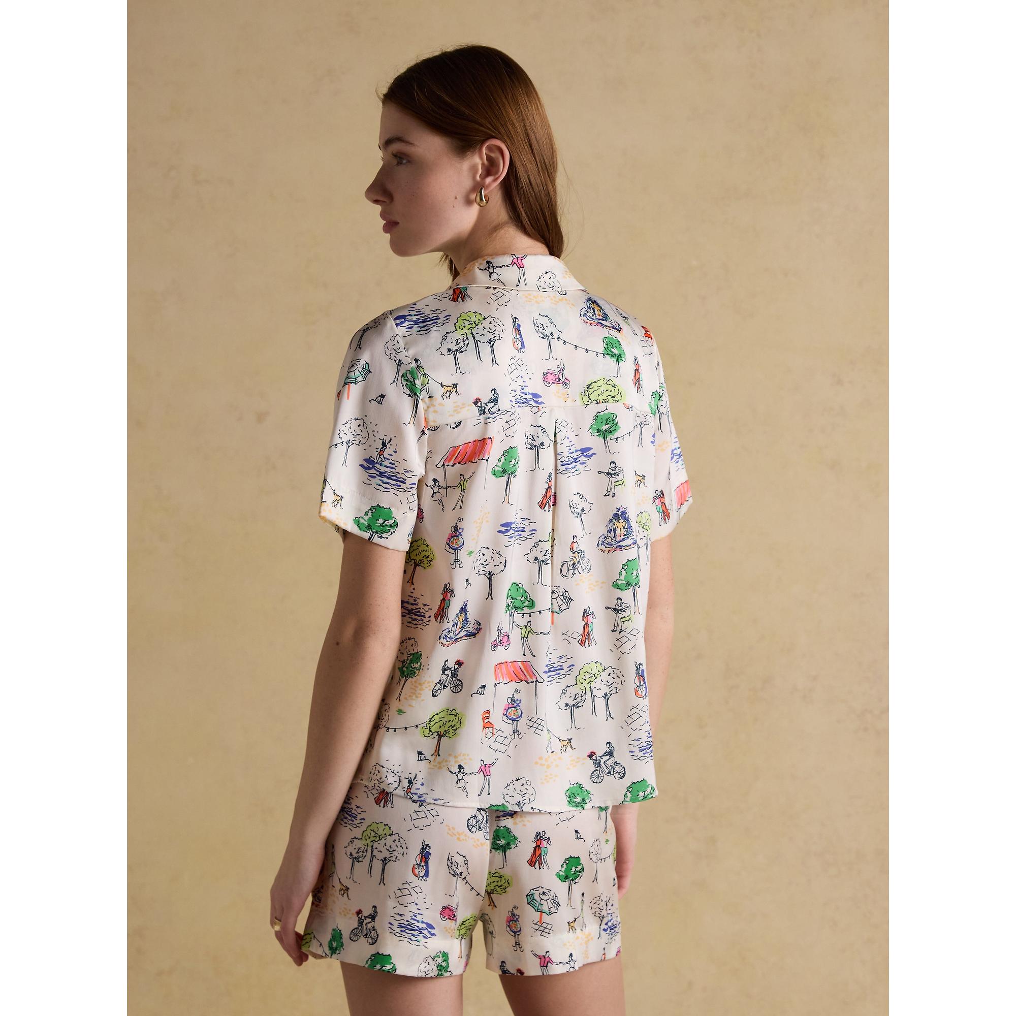 Product image 2 of 10 of Joules Women's Fiesta Scene Short Satin Pyjama Set - Cream Bistro