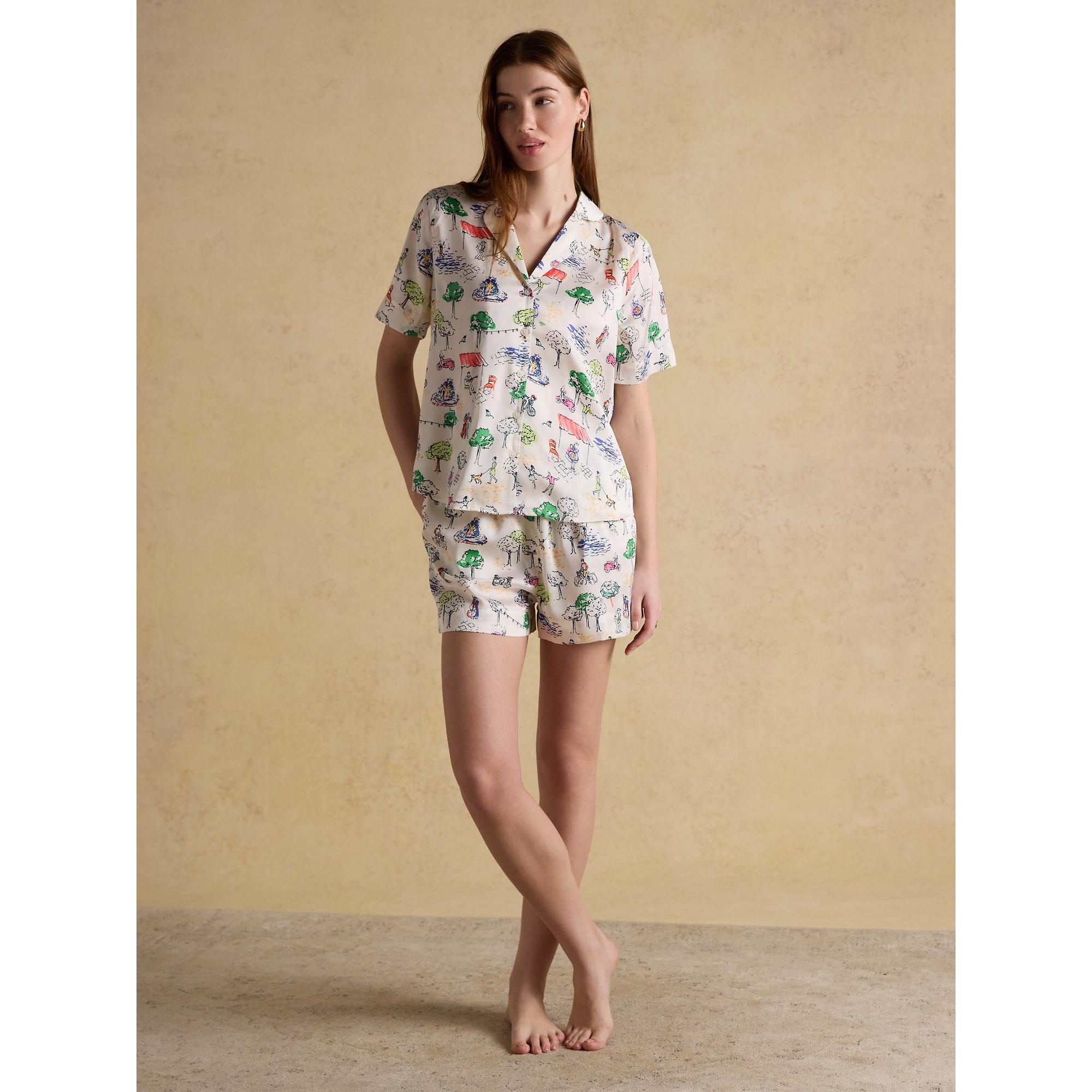Product image 3 of 10 of Joules Women's Fiesta Scene Short Satin Pyjama Set - Cream Bistro