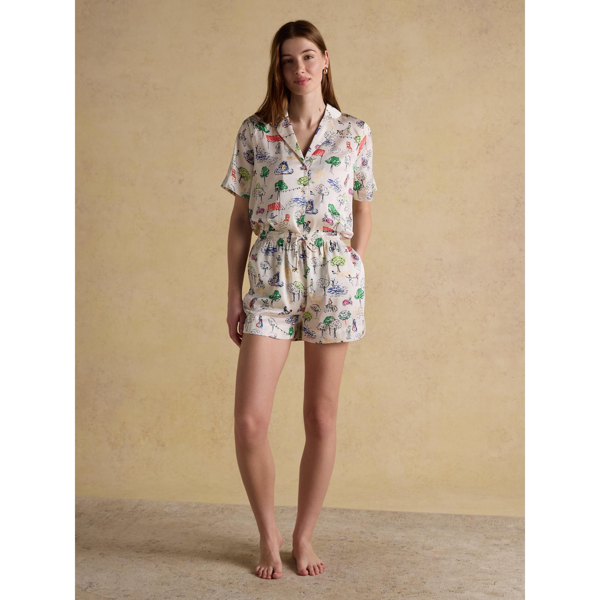 Product image 6 of 10 of Joules Women's Fiesta Scene Short Satin Pyjama Set - Cream Bistro