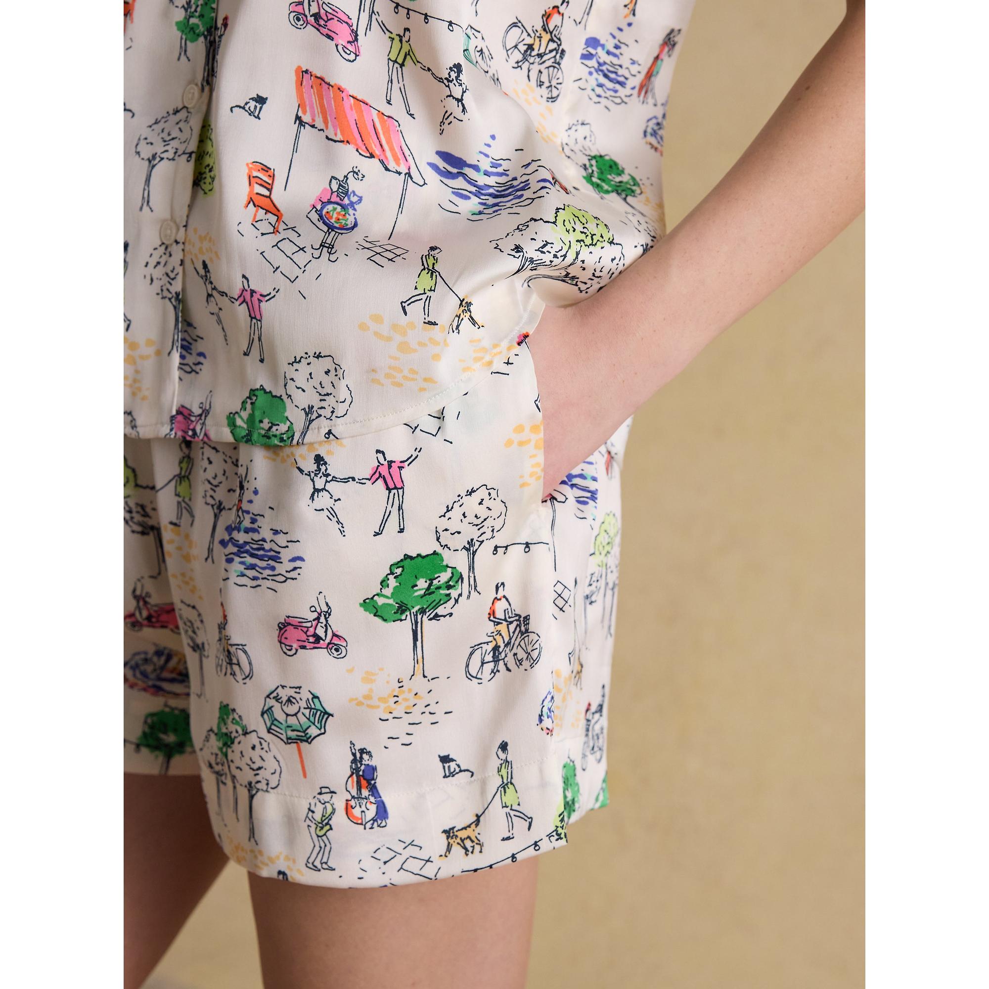 Product image 7 of 10 of Joules Women's Fiesta Scene Short Satin Pyjama Set - Cream Bistro