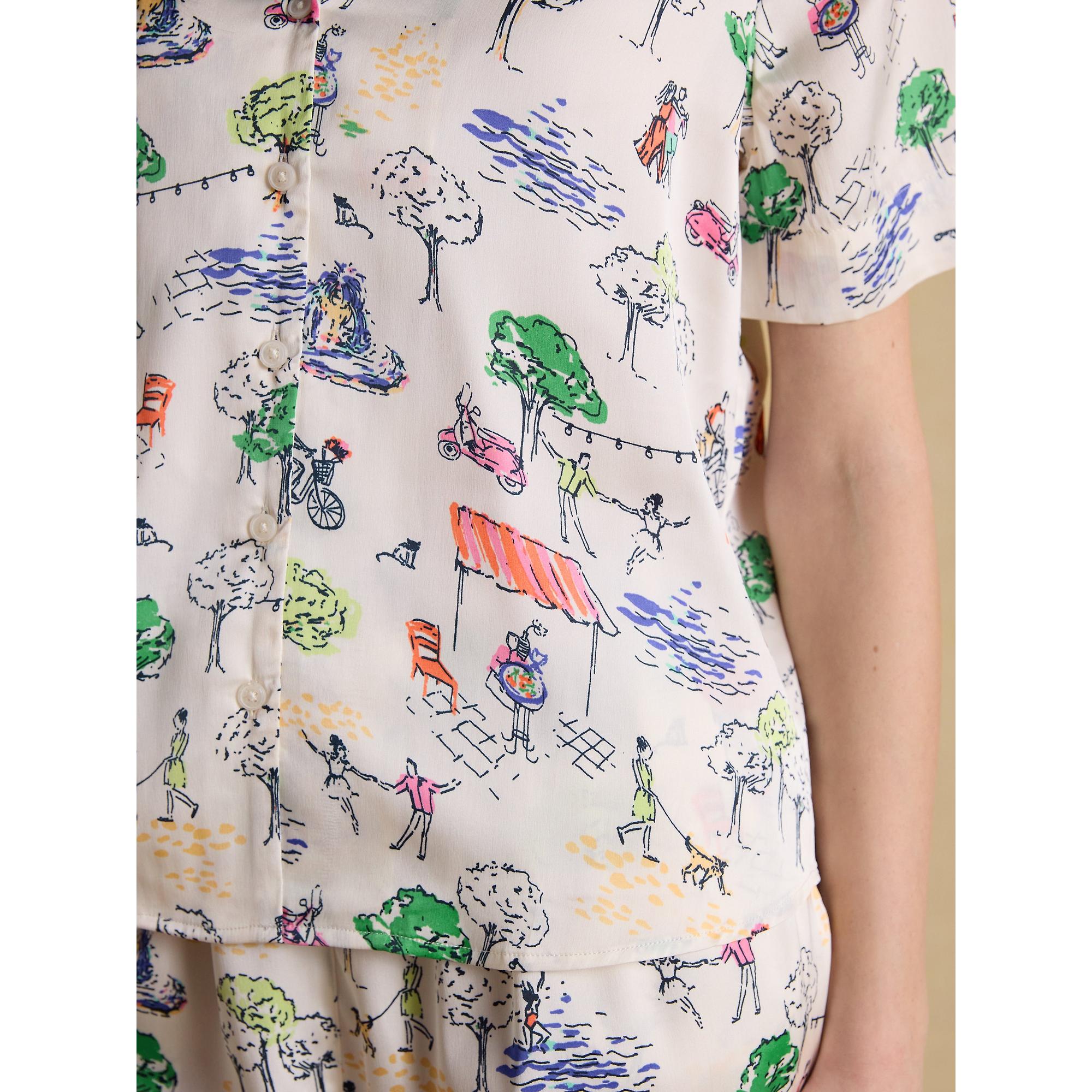 Product image 9 of 10 of Joules Women's Fiesta Scene Short Satin Pyjama Set - Cream Bistro