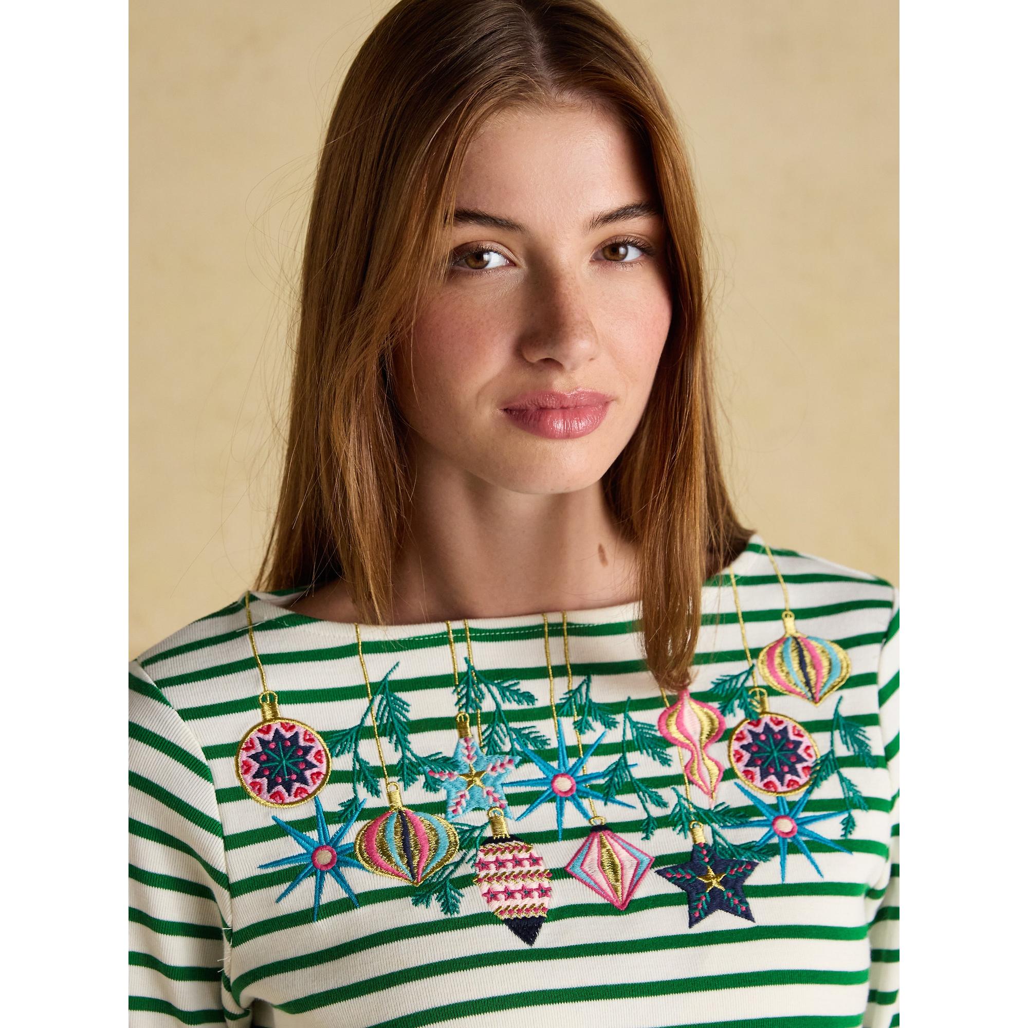 Product image 5 of 7 of Joules Women's Christmas Harbour Boat Neck Breton Top - Green/White Bauble