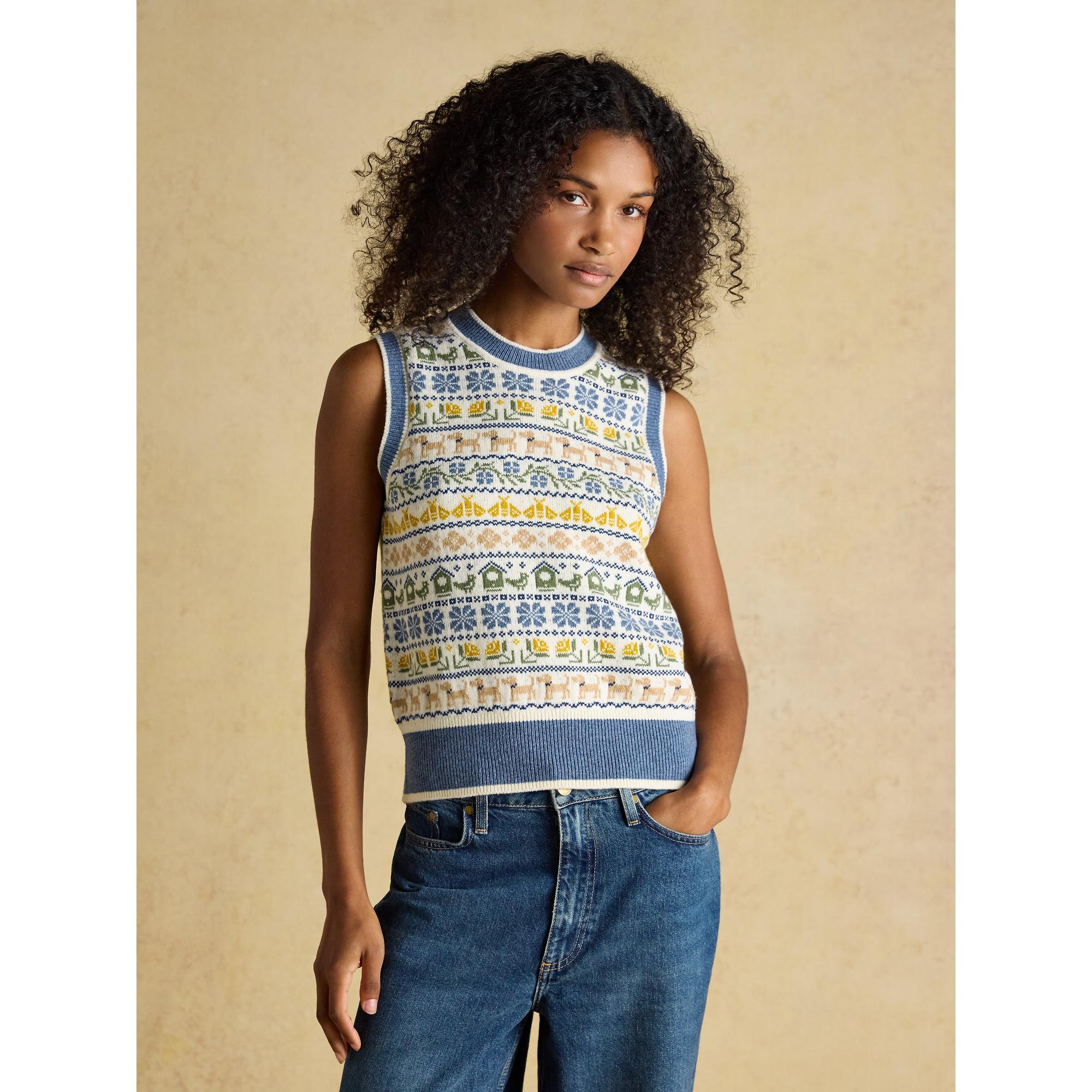 Product image 2 of 9 of Joules Women's Birds & Bees Knitted Crew Neck Vest - Cream/Blue