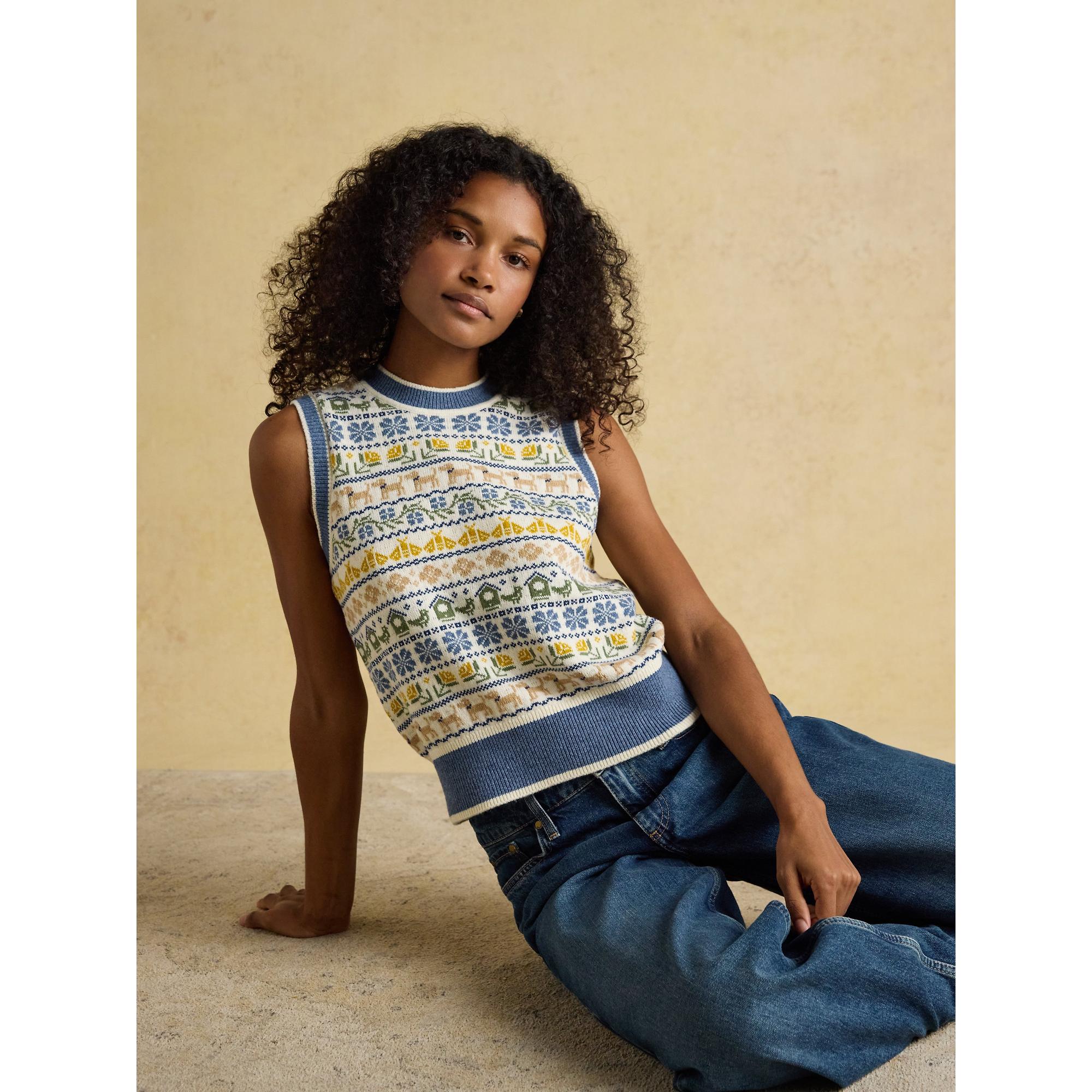 Product image 6 of 9 of Joules Women's Birds & Bees Knitted Crew Neck Vest - Cream/Blue